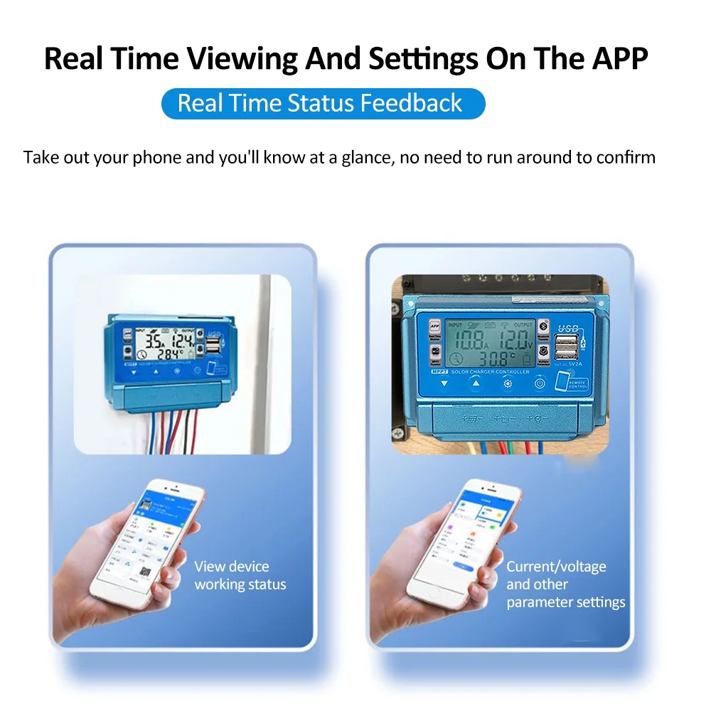 OWSOO WiFi+BT Solar Controller 12 60V LCD Dual USB 5V Output APP Remote Control