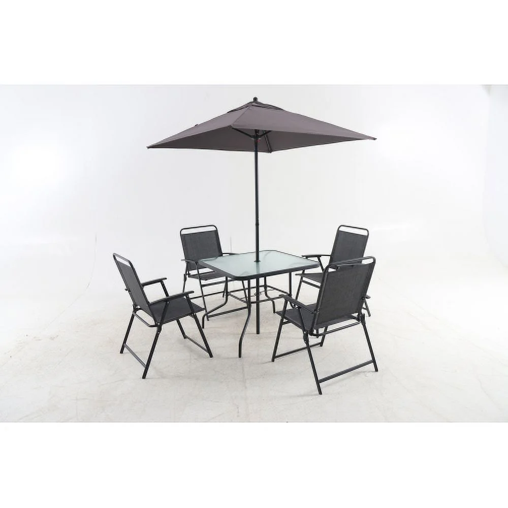 Outdoor Patio Dining Set for 4 People, Metal Patio Furniture Table and Chair Set with Umbrella, Black