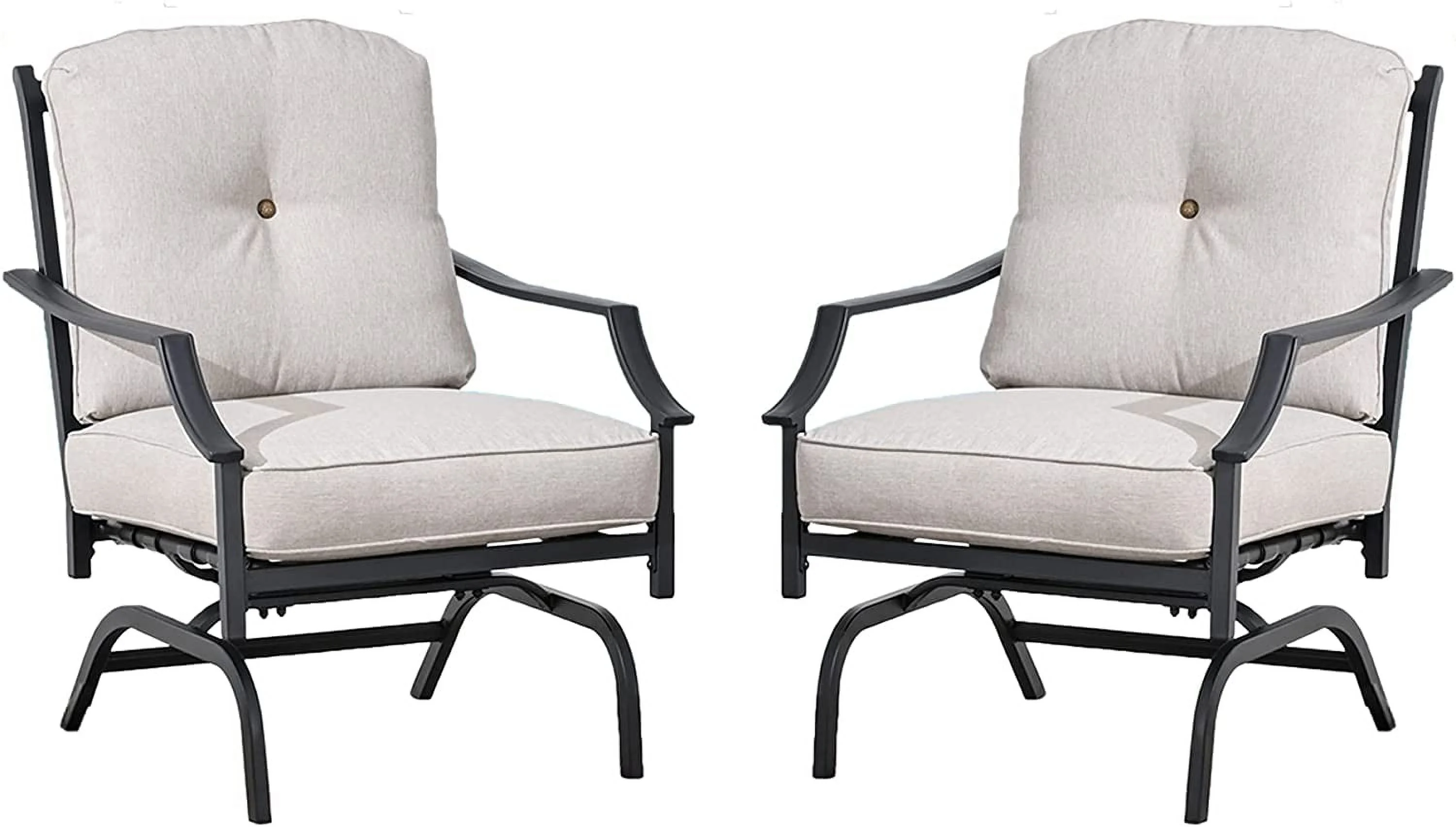 2 Pieces Patio Metal Chairs Outdoor Conversation Furniture Bistro Dining Seating Armchair Set with Cushion, Beige