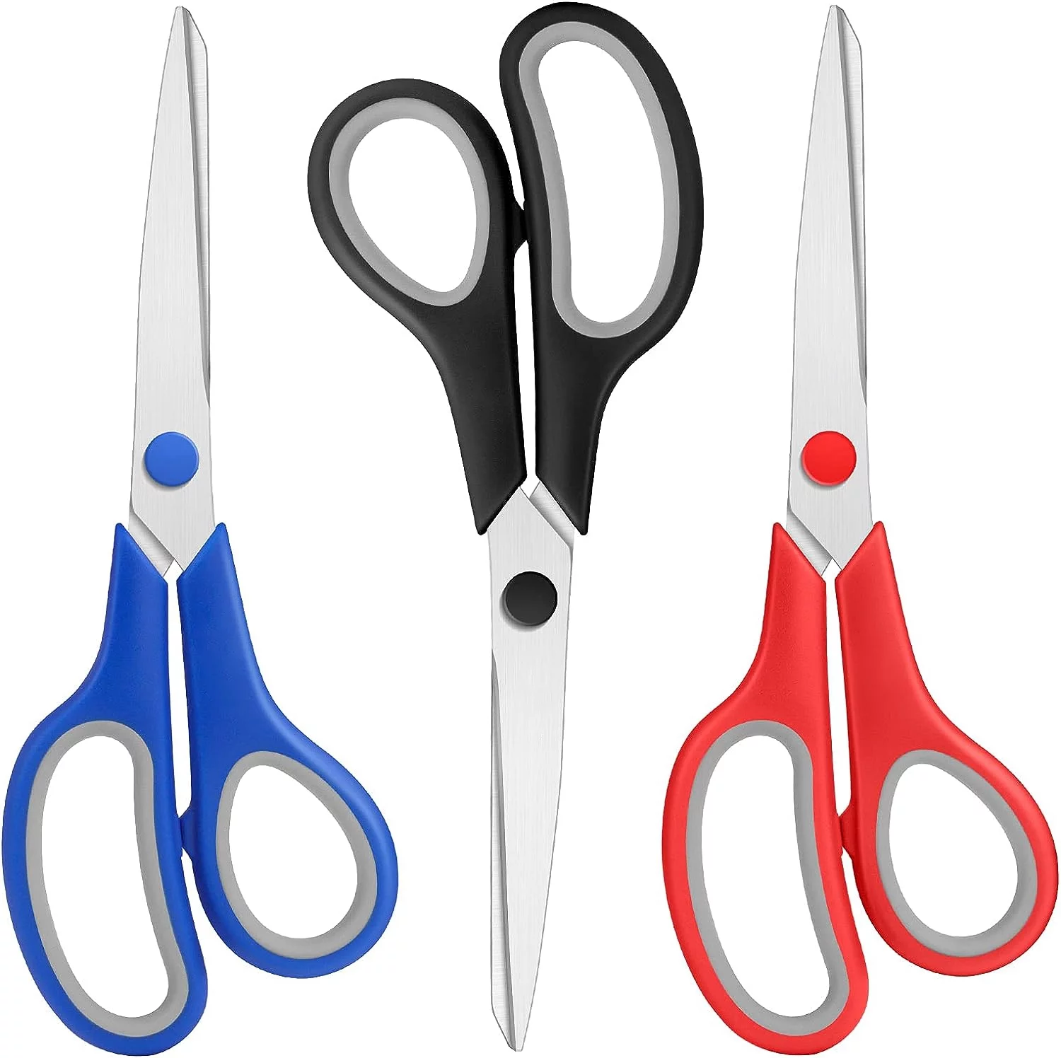 8-Inch Scissors Bulk Pack of 3, Ultra Sharp Blade Shears, Comfort-Grip Handles, Sturdy Sharp Scissors for Office Home School Sewing Fabric Craft Supplies, Right/Left Handed