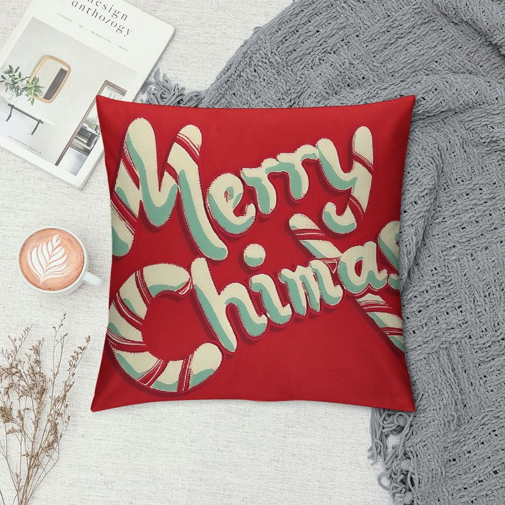 Cmefzd Candy Cane Merry Christmas Throw Pillow Covers Unique Beautiful Stylish Simple Modern red Linen Decorative Square Home Product Couch Bench Chair Bed Cushion Cover