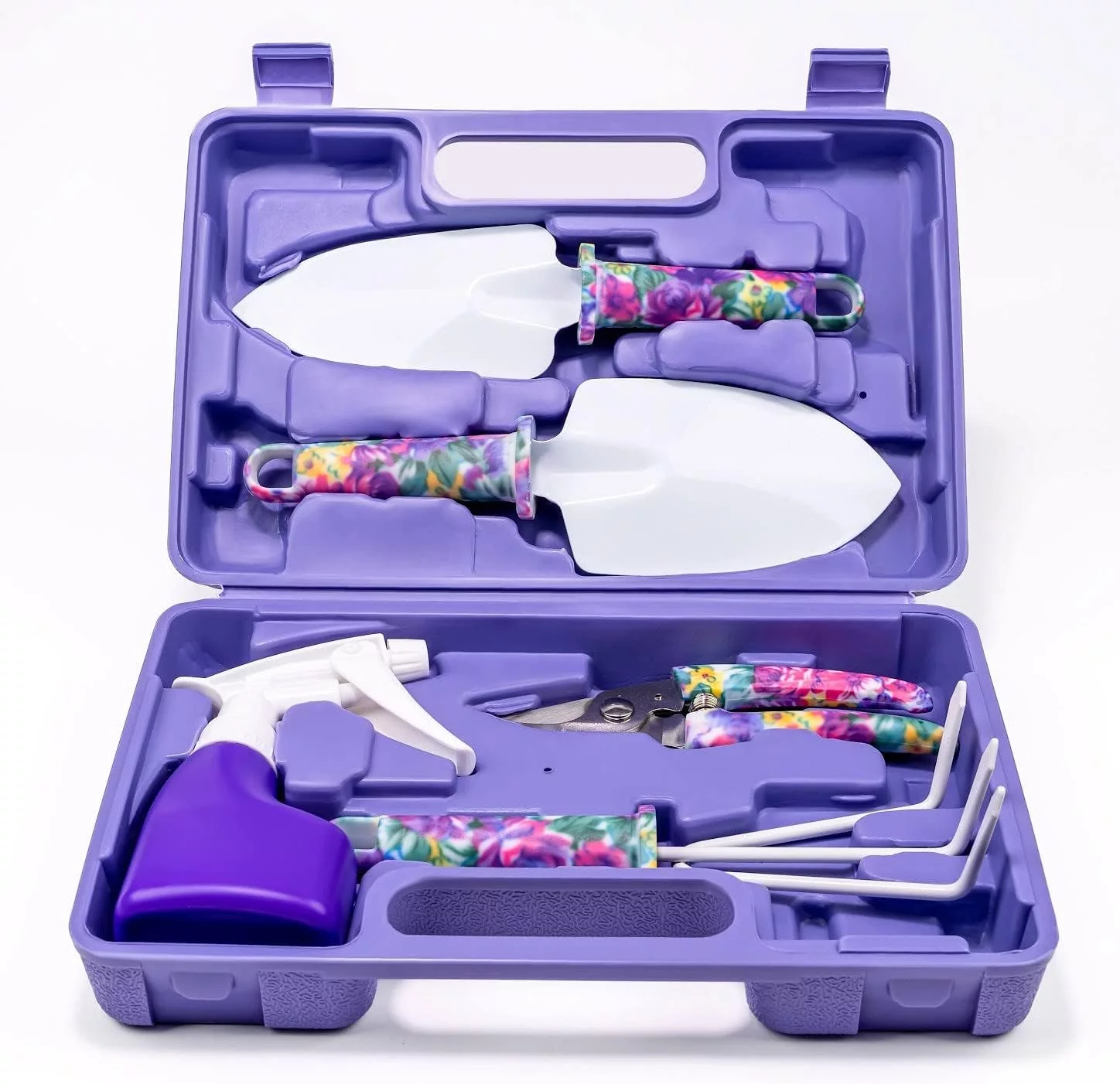 GeSHOP 5-Piece Garden Tool Set with Purple Carrying Case: Unique Gardening Gifts for Women with Comfortable Handles Tools - Best for Home Gardening, Planting & Trimming