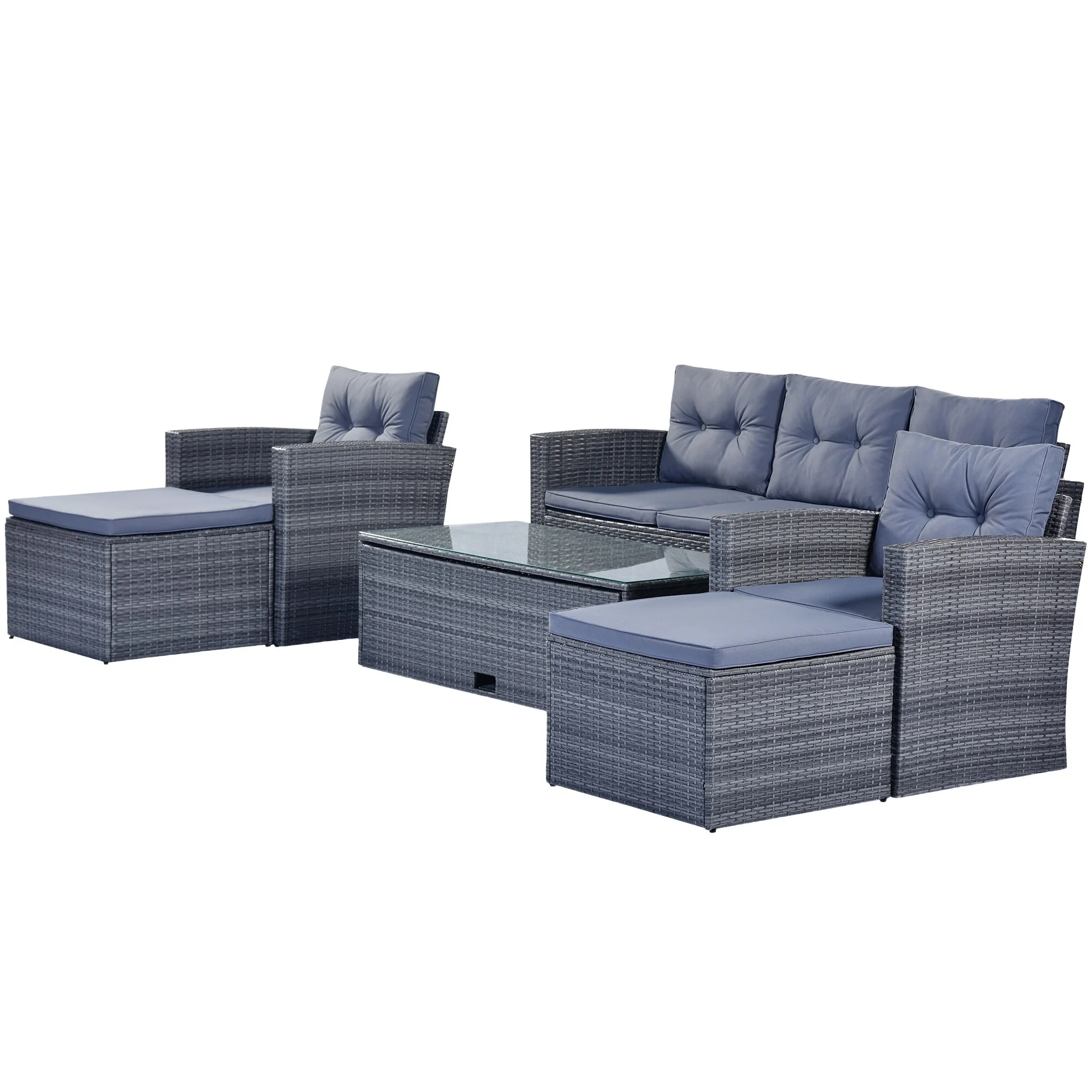 Clihome  6 PCS Wicker PE Patio Dining Conversation Sectional Set Beige