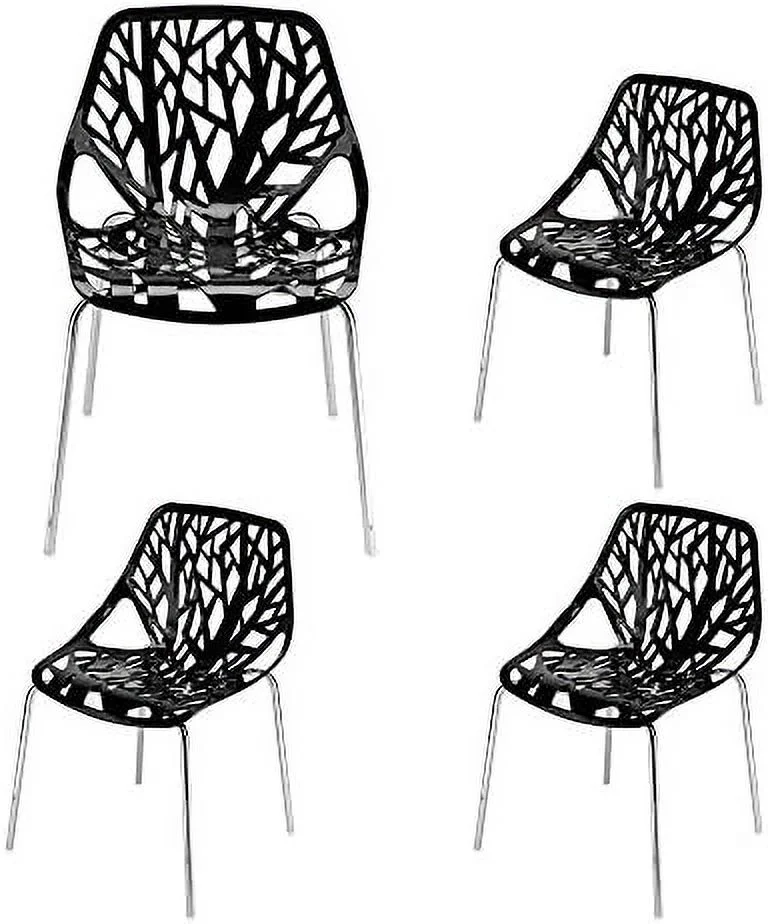 CGFHYP Modern Black Dining Chairs Set of 4  Stackable Plastic Chair for Dining Room  Living Room  Waiting Room 4 Chrome Metal Legs  350lbs Capacity 21.3\u201DL x 21.3\u201DW x 33.5" H