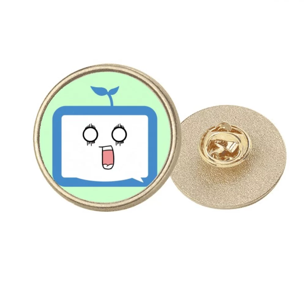 Saplings Surprised Small TV Face Original Round Metal Golden Pin Brooch Clip