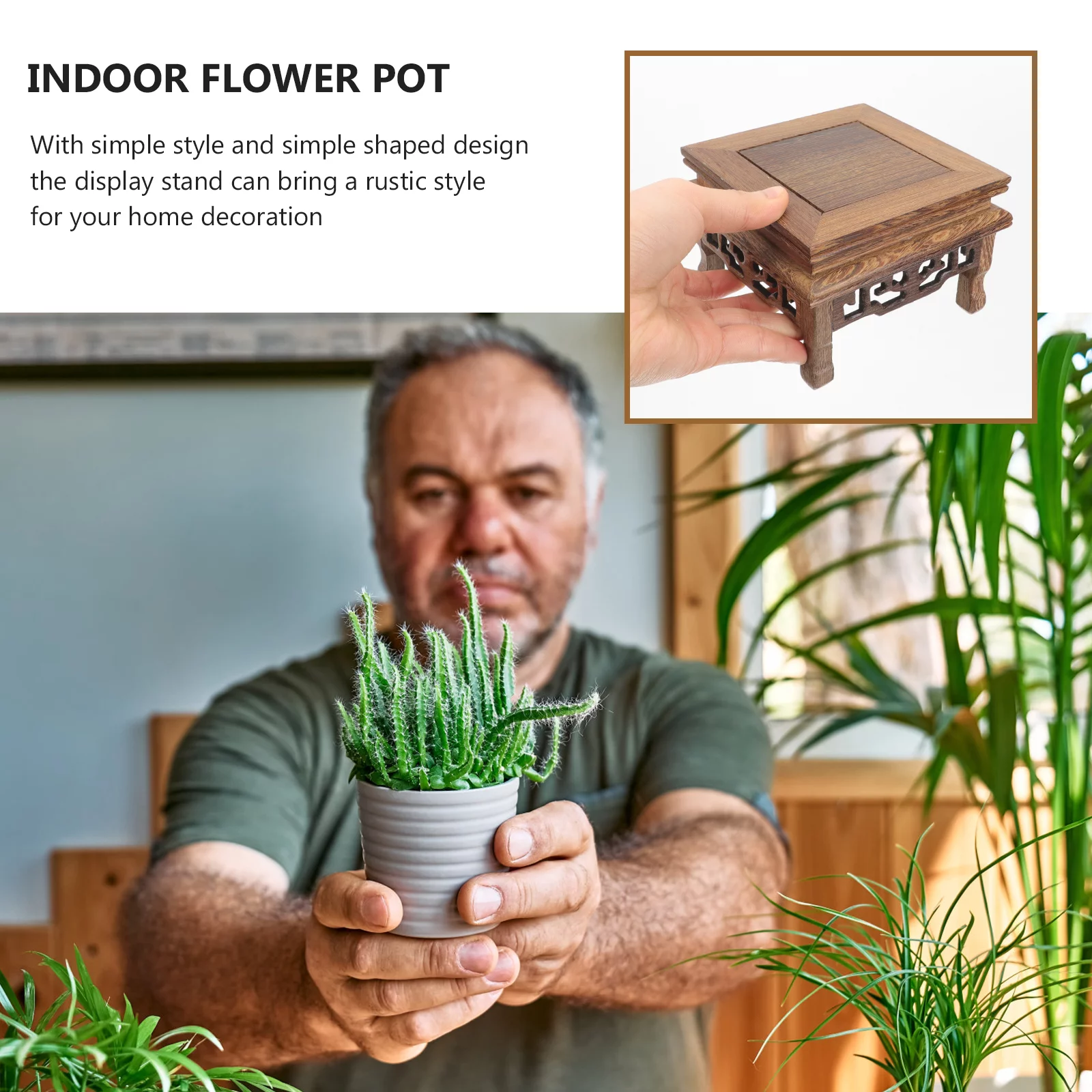 Qumonin Wooden Plant Stand Flower Pot Holder Vase Pedestal Display Stand