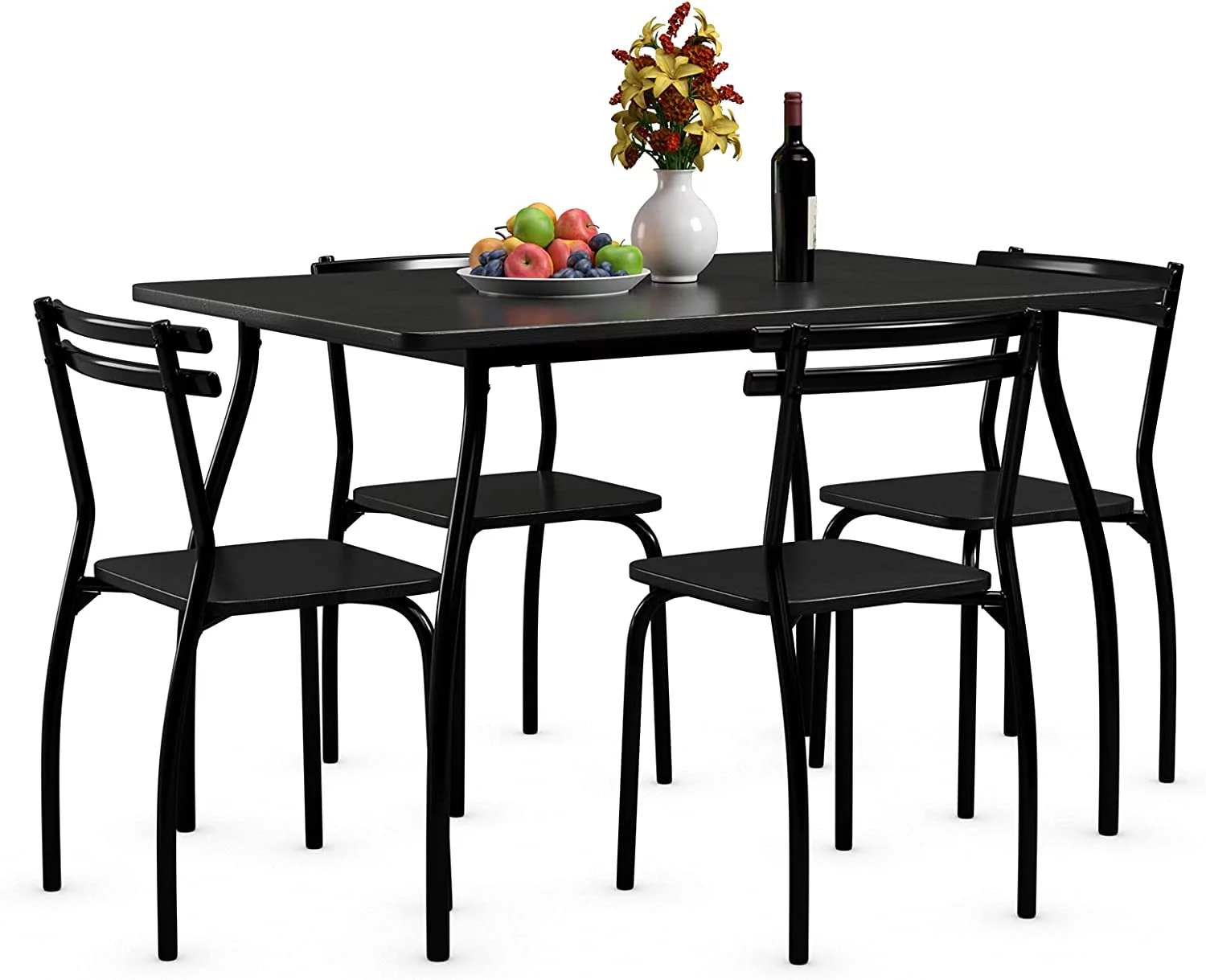 Giantex 5Pcs Dining Table Set for 4, Modern Metal and Wood Indoor Rectangular Dining Table Furniture Set for Dining Room, Kitchen, Dinette, Table and 4 Chairs w/Metal Legs