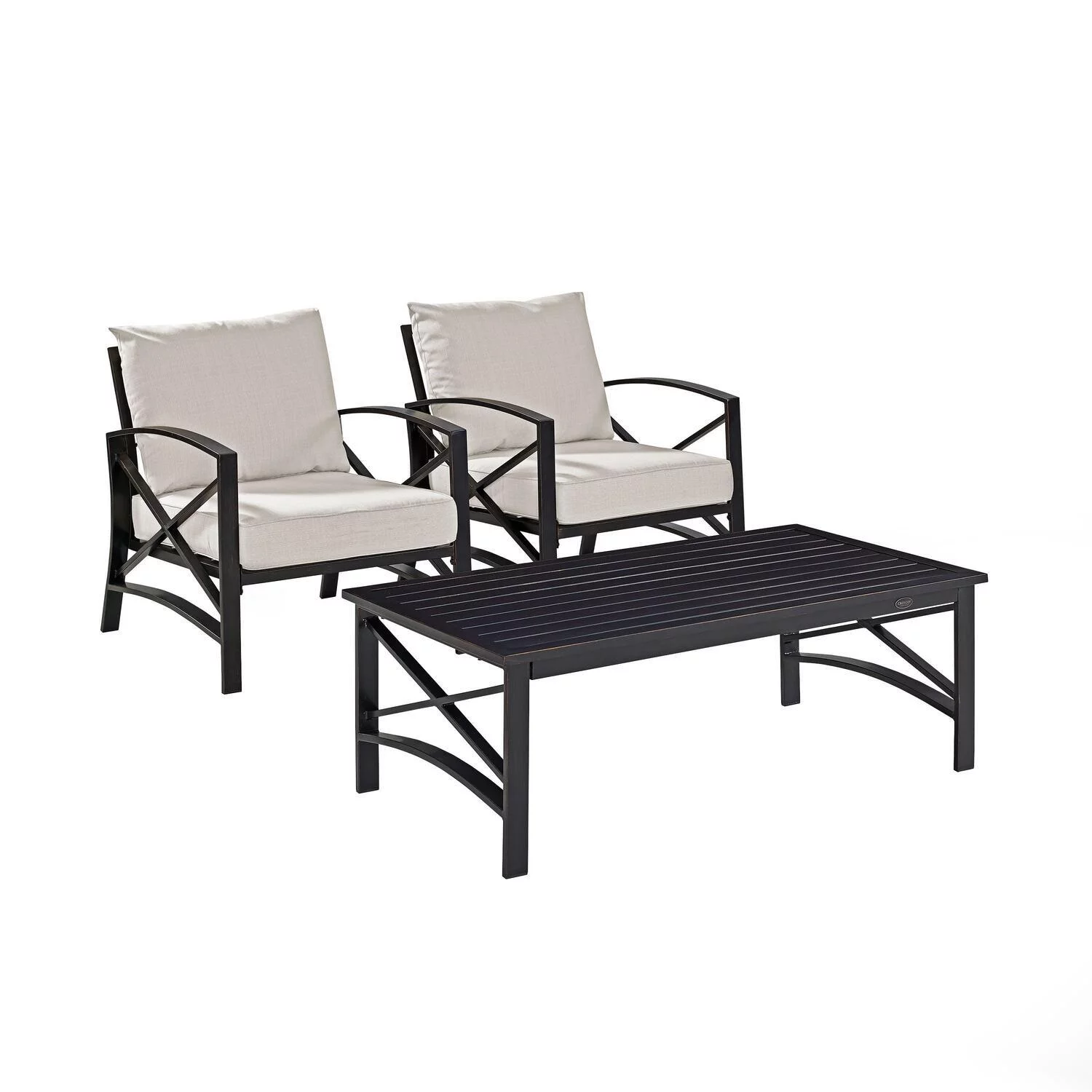 Maykoosh Baroque Brilliance 3Pc Outdoor Metal Armchair Set Oatmeal/Oil Rubbed Bronze - Side Table & 2 Chairs