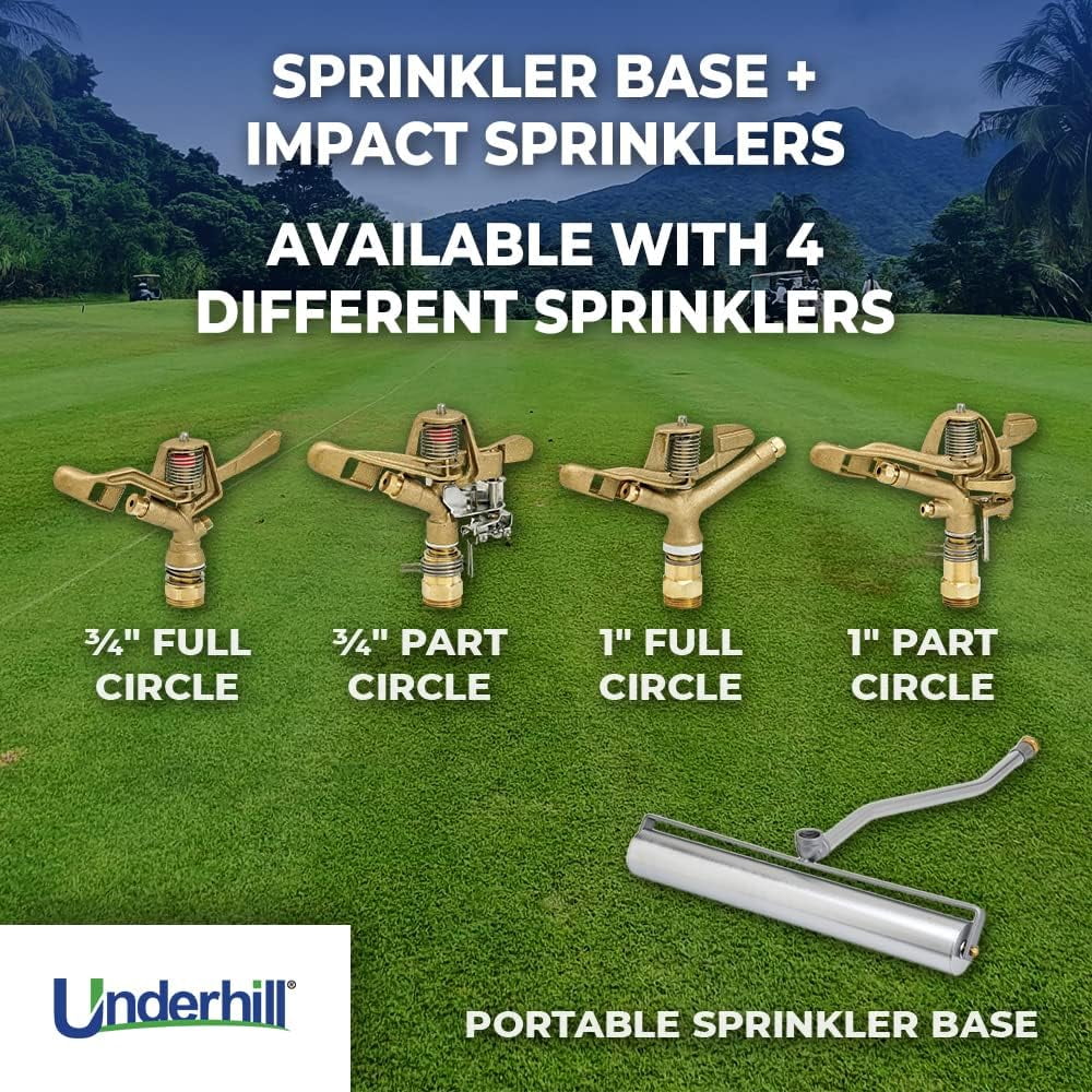 Rollerpro 22-Inch Portable Sprinkler System Base With 1-Inch Full Circle Brass Impact Sprinkler, 1-Inch FHT X 1-Inch FPT, Includes 3/4-Inch Hose Or Sprinkler Adapters, A-RP221-SI100F
