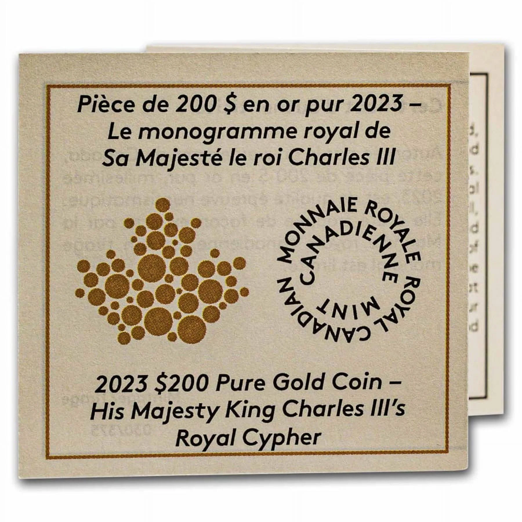 2023 RCM 1 oz Au $200 His Majesty King Charles III's Royal Cypher