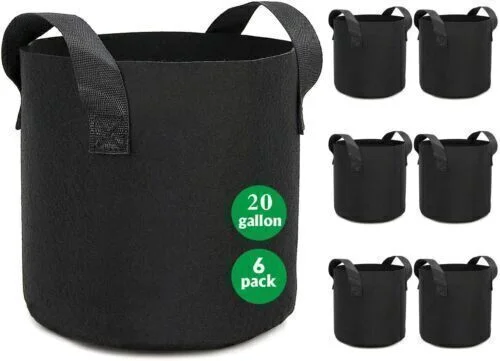 6-Pk 20 Gallon Plant Grow Bags Fabric Nursery Soil Bag with Handles Thickened Nonwoven