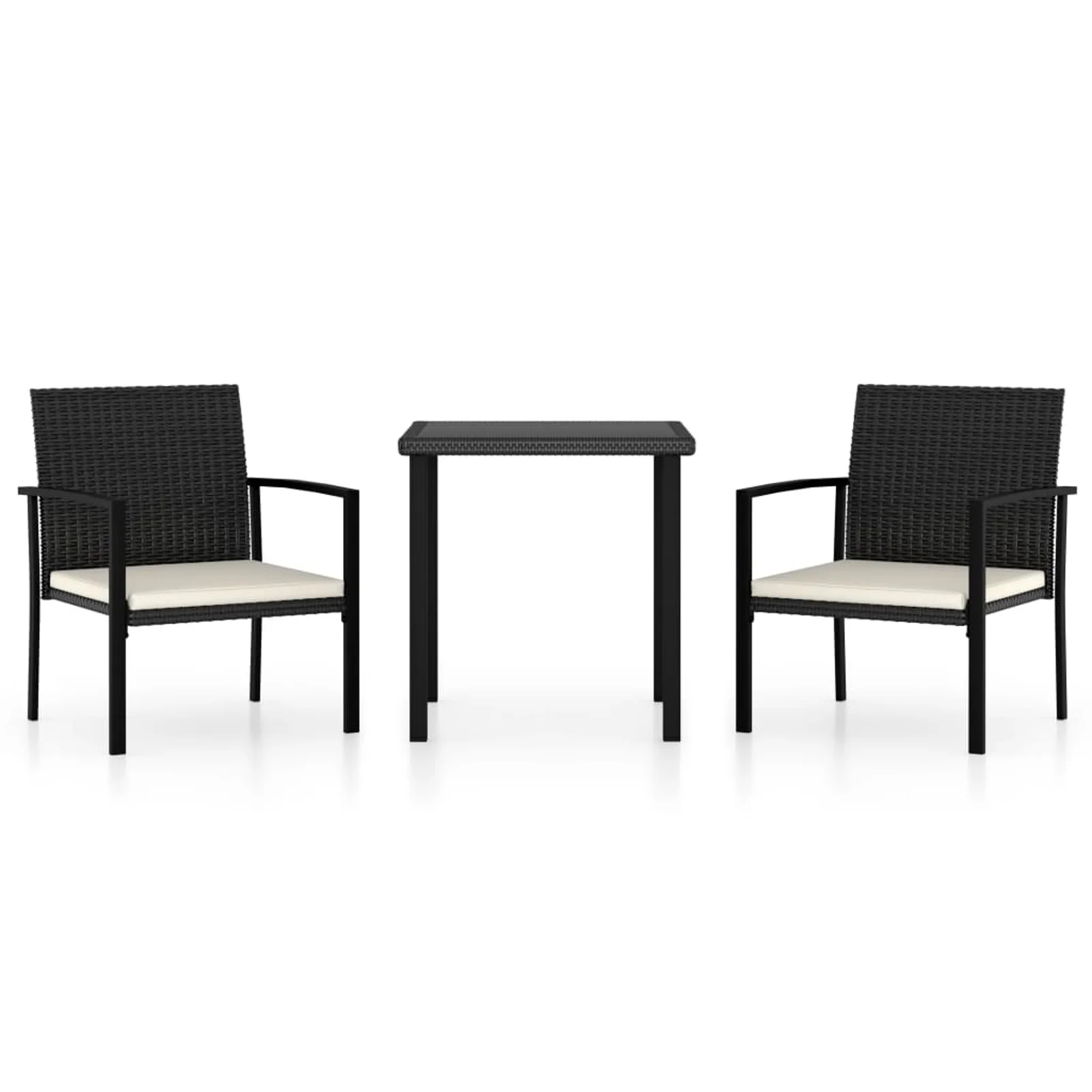Walmeck 3 Piece Patio Dining Set Poly Rattan Black