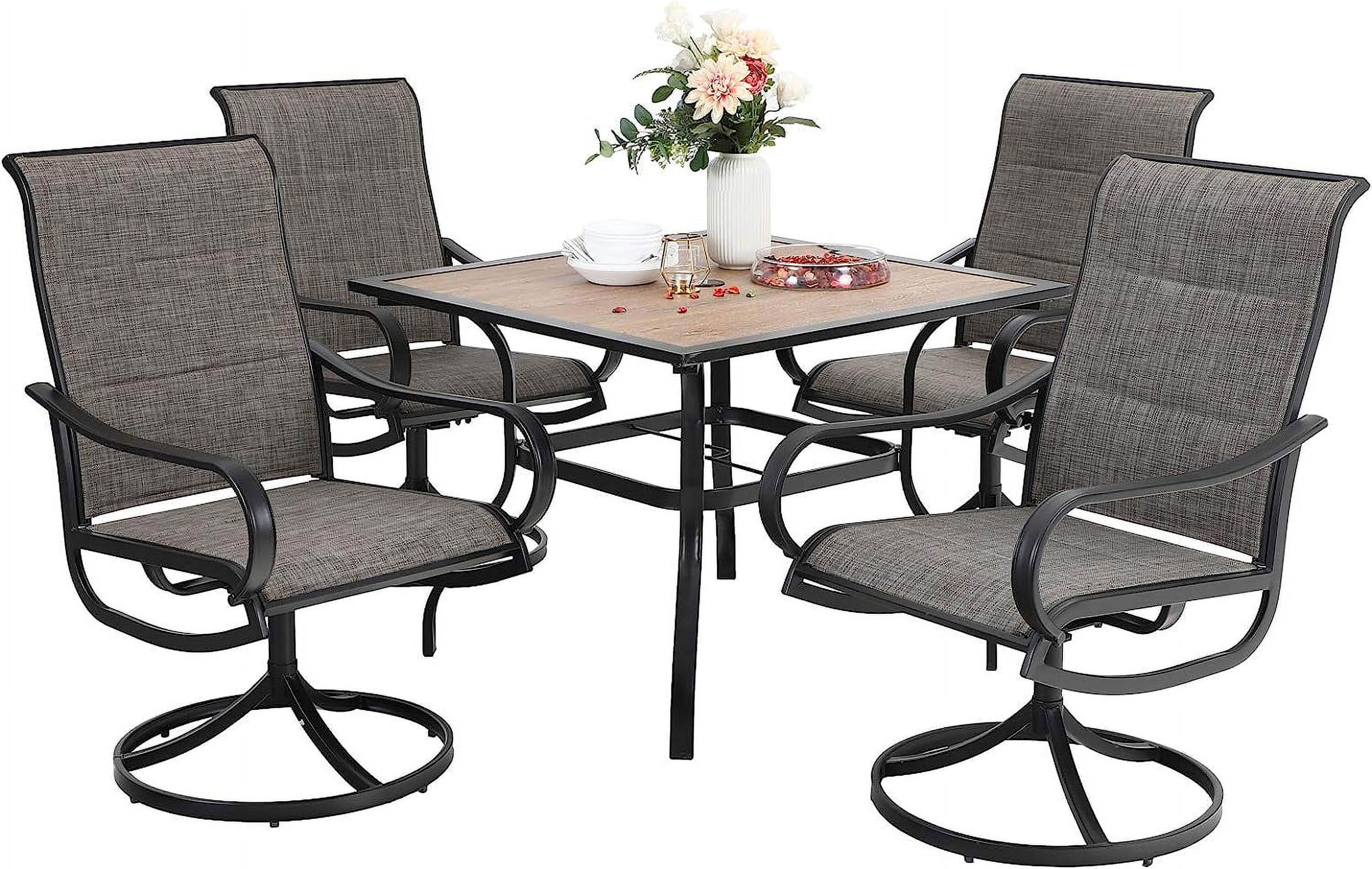 & William Patio Dining Set 5 Pieces Outdoor Furniture Set for 4 Patio Swivel Chairs Textilene with 1 Metal Umbrella Table 6 Person for Lawn Garden