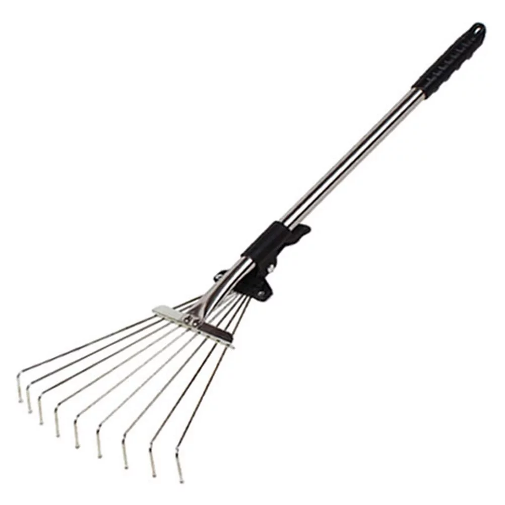 Buumin Adjustable Garden Leaf Rake Alloy Telescopic Hoe Grass Tool Multi Toothed Metal Rake for Deciduous Hay Grass of Lawn and Yard