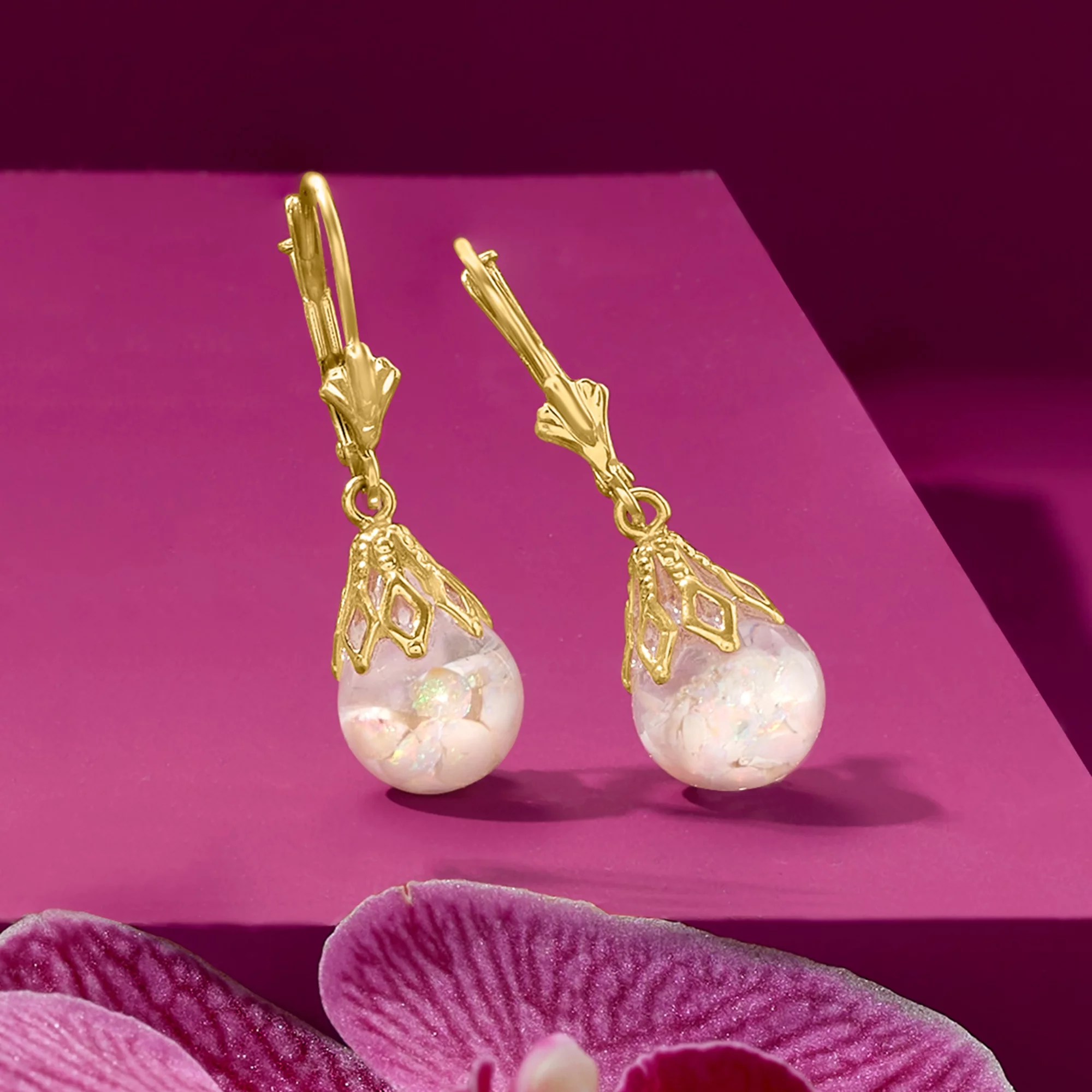 Ross-Simons Floating Opal Drop Earrings in 14kt Yellow Gold, Women's, Adult