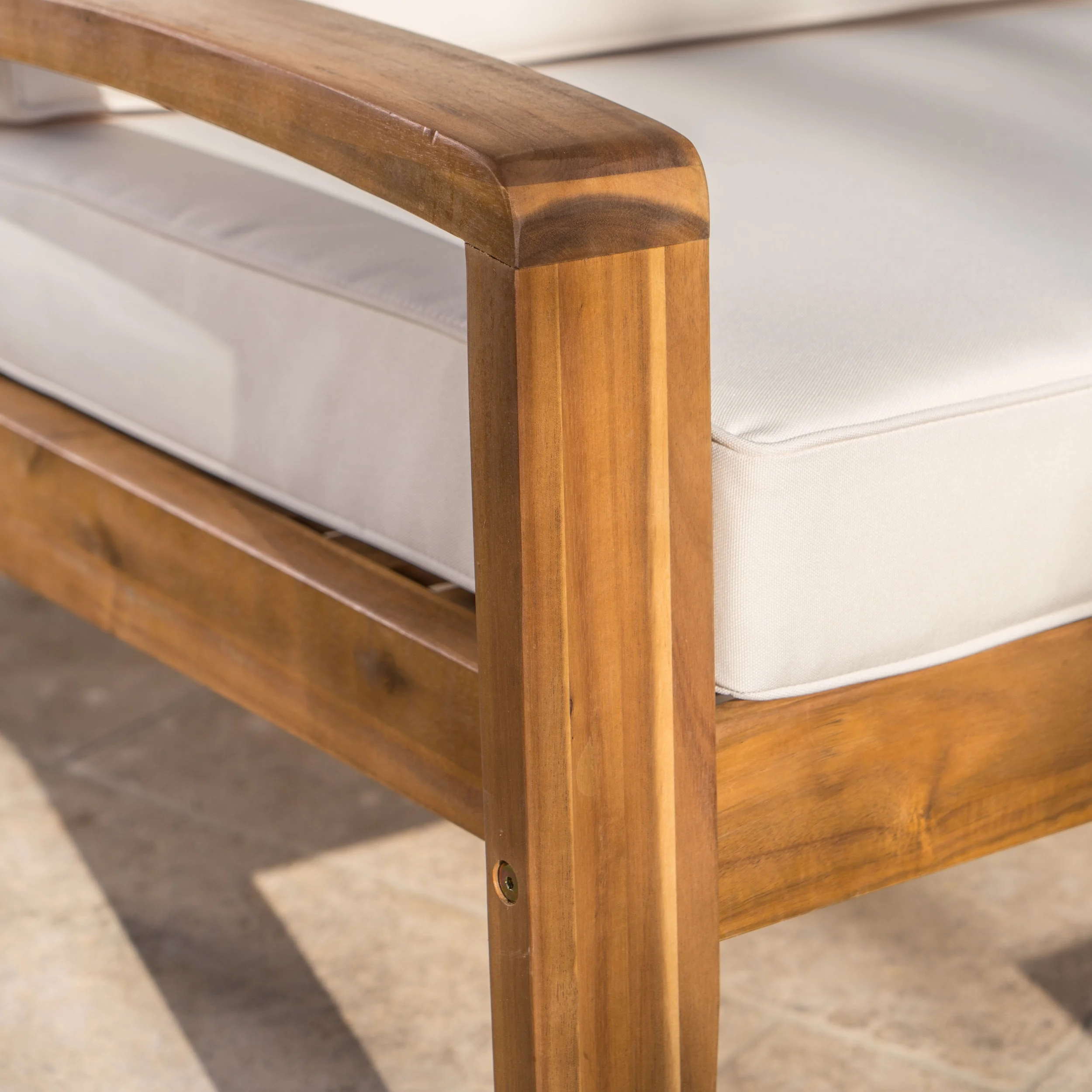 Christian Outdoor Acacia Wood Patio Conversation Set with Cushions, Teak Finish and Beige