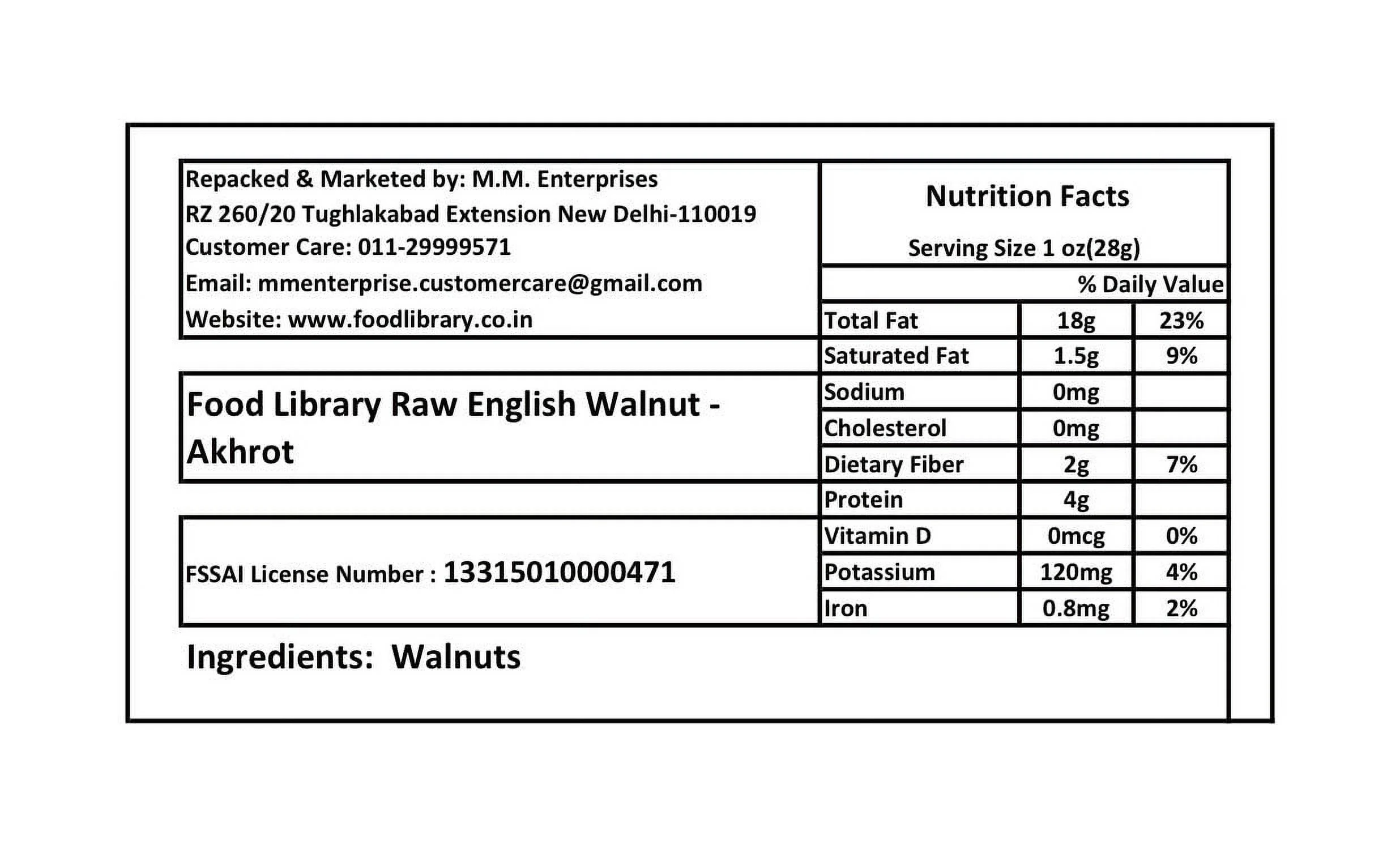Food Library Raw English Walnut - Akhrot (400 G)
