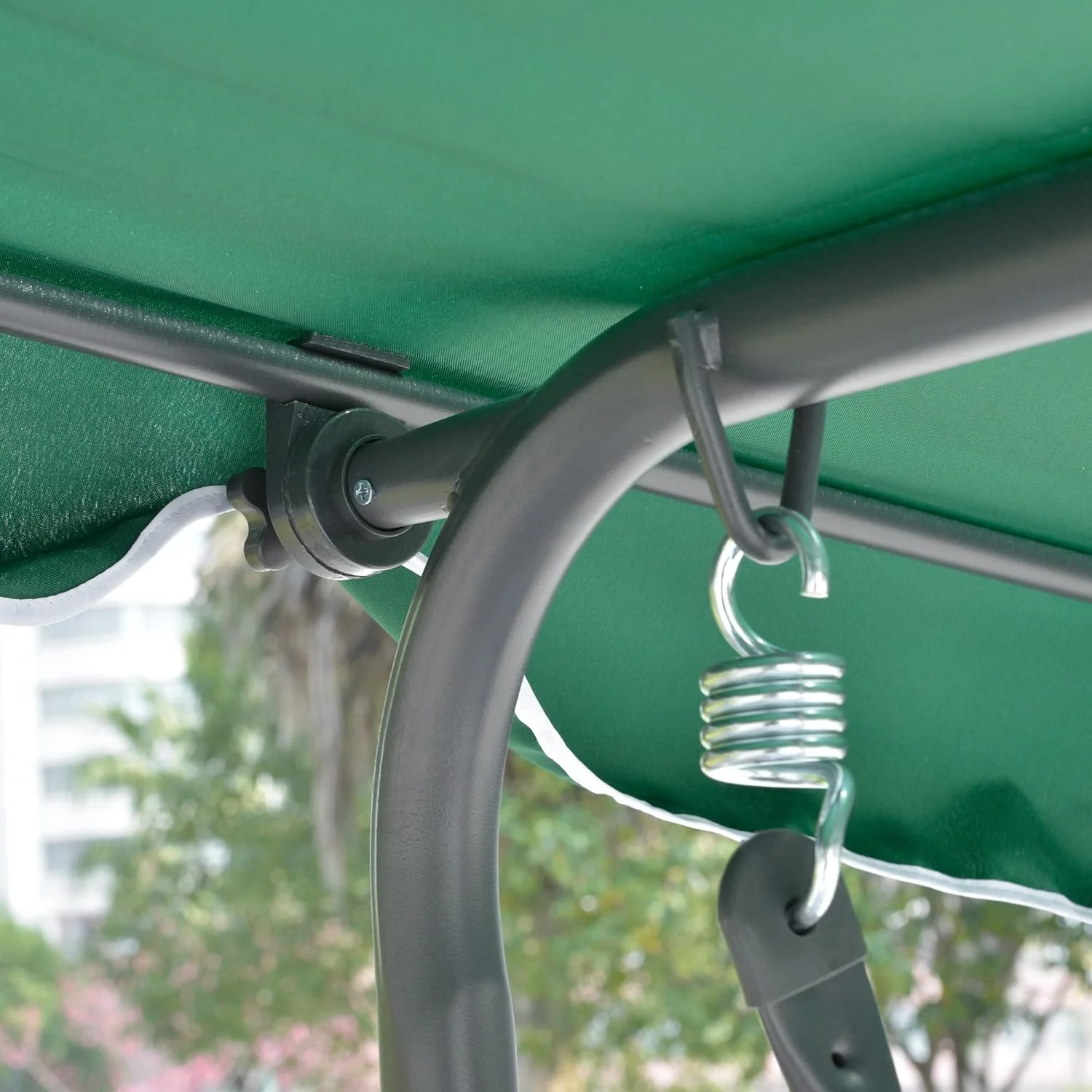Green 3-Seat Patio Swing: Removable Cushion, Steel Frame, Adjustable Canopy