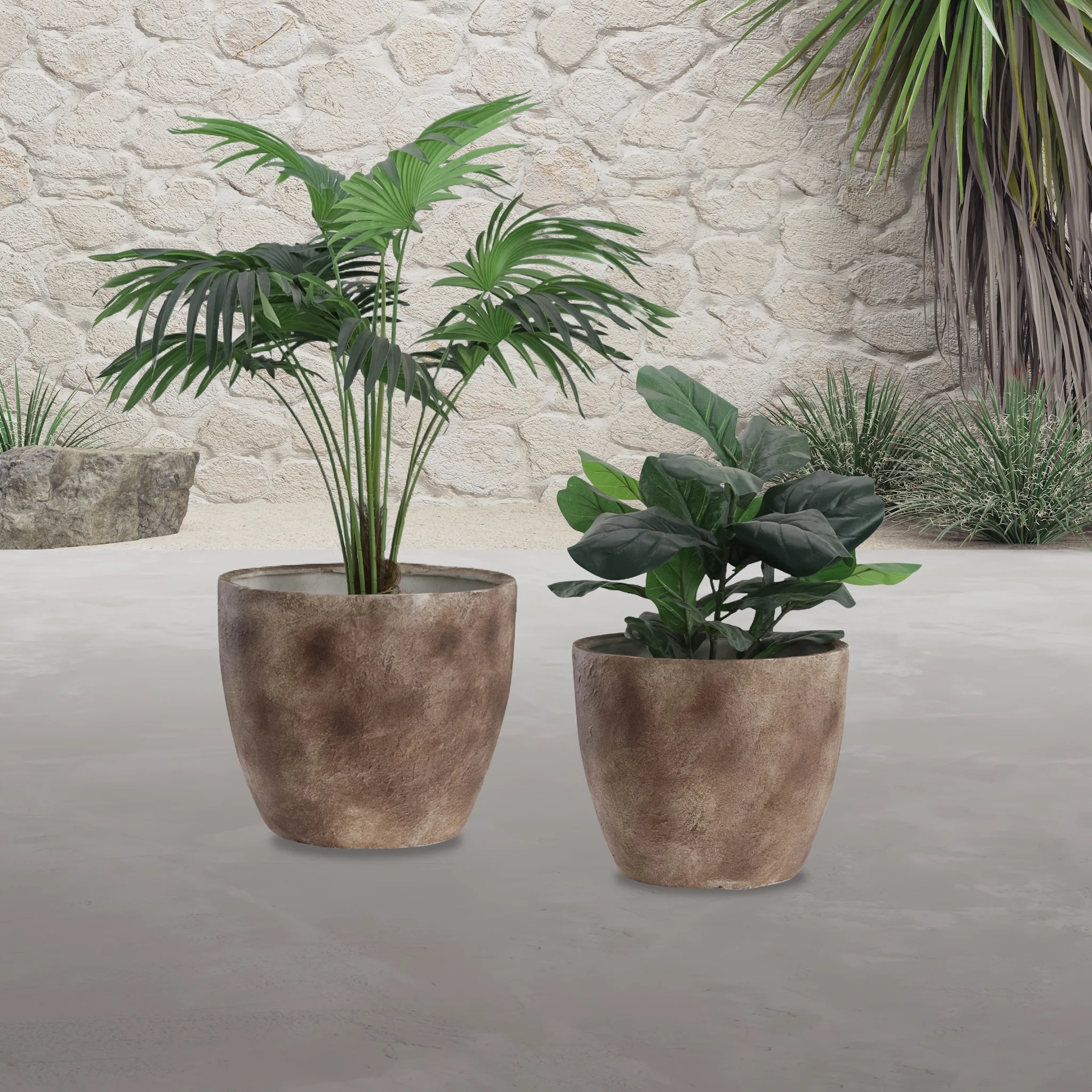 2 Piece/Set,Durable and Not Easy To Crack,Ideal for Planting and Potting Succulents,Made of High-quality Magnesia, It Has Little Impact on The Environment,Resin, Textured Planters, Brown