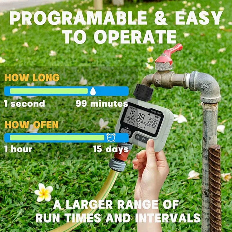 HCT-322 Automatic Water Timer Garden Digital Irrigation Machine Intelligent Sprinkler Timer Outdoor Use to Save Water &Time