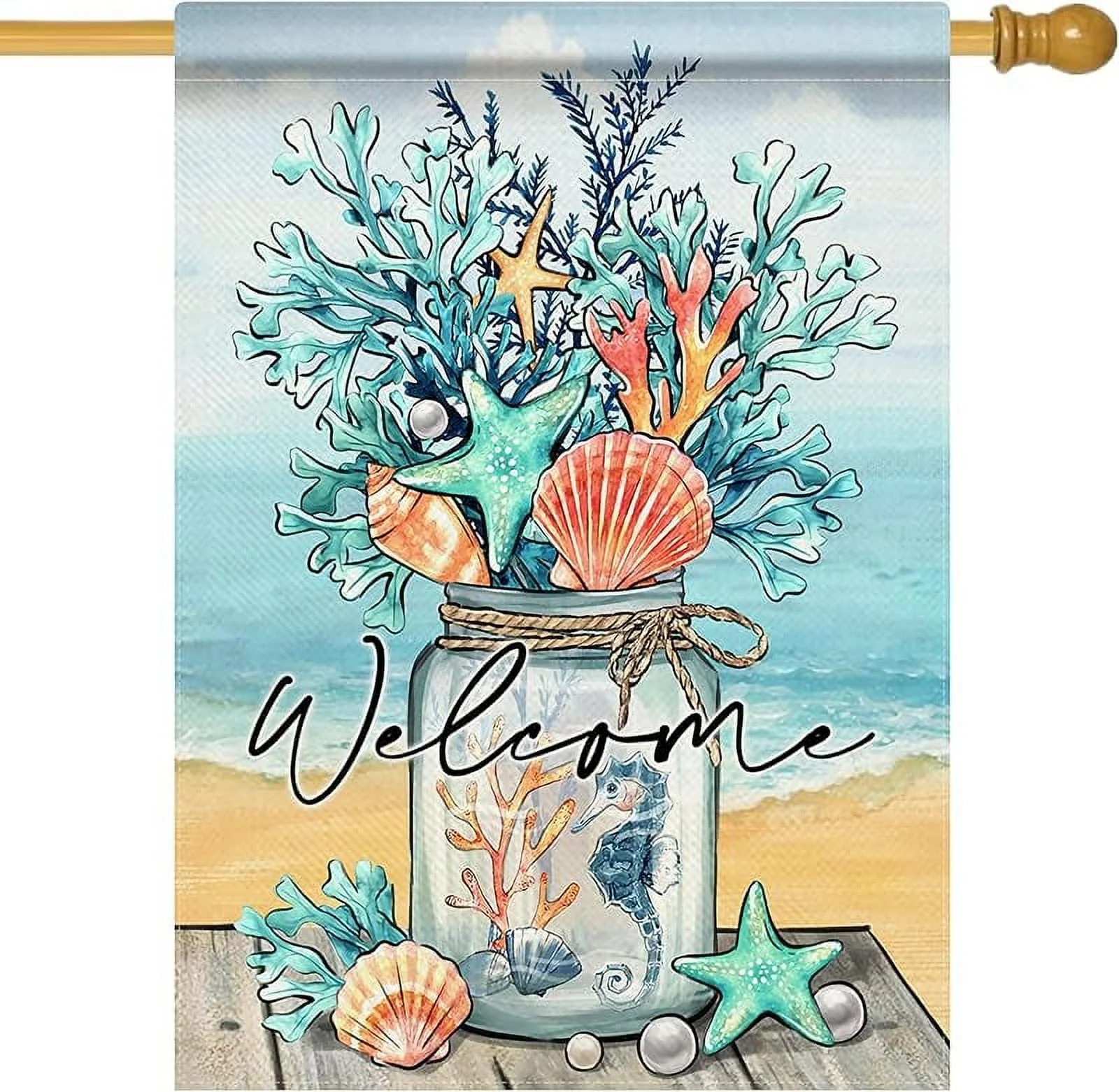 Hello Summer Beach Red Chair Decoration Garden Flag, Tropical Hawaii Palm Leaf Coastal Courtyard Outdoor Decoration, Nautical Surfboard Hat Outdoor Small Home Decoration Double-Sided 30.48X45.72cm