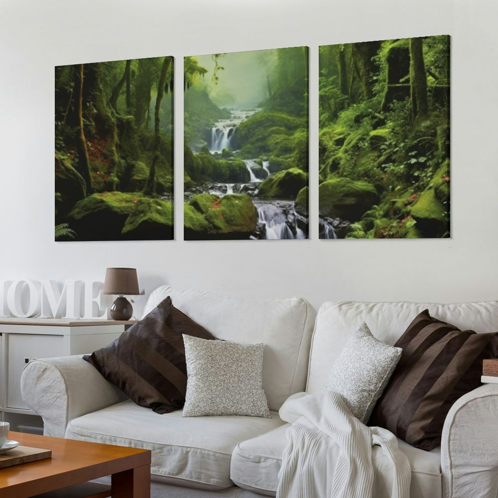 Jiayy Waterfall Art Wall Decor Oil Painting 12x16in x3 Print On Canvas Living Room Bedroom Home Office Wall Decor 12x16x3pcs