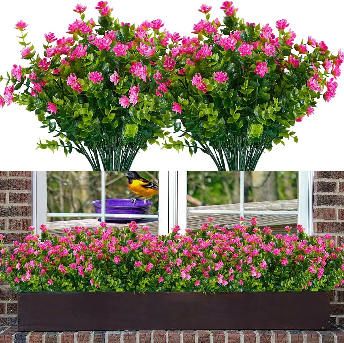 MAMOWEAR 6PCS Outdoor Artificial Flowers UV Resistant No Fade Fake Boxwood Plastic Plants Greenery Shrubs for Garden Porch Window Box Home Wedding Décor