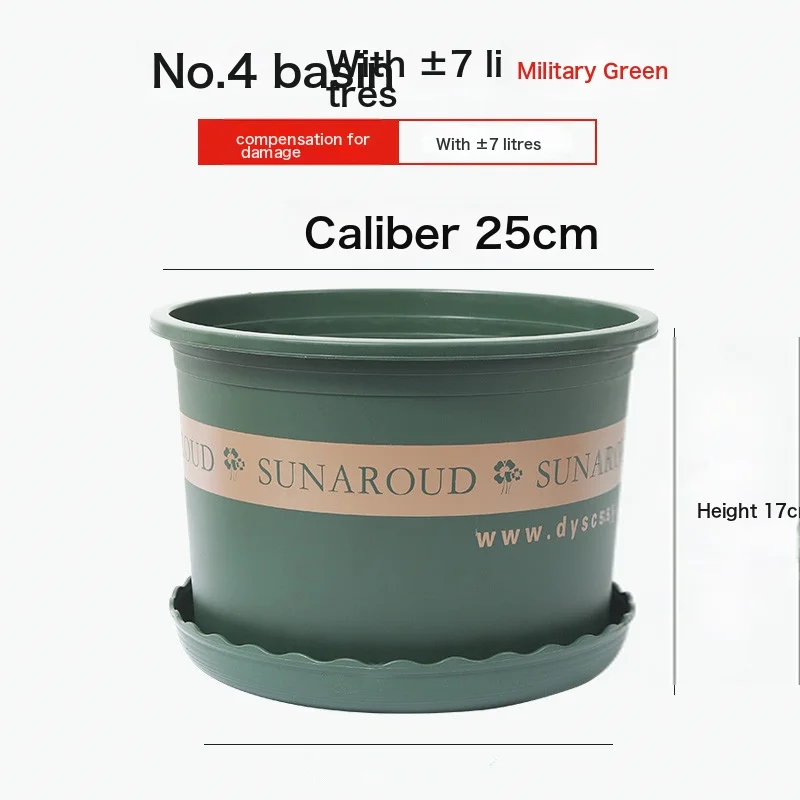 New Gallon Pot Plant Plastic Flower Pot Balcony Balcony Rose Green Dill Round Resin Flower Pot High 1 Gallon [Buy 5 Get 1 Free] Diameter 15.5Cm Real Hair 6 Pots Green (With Tray)-Plastic