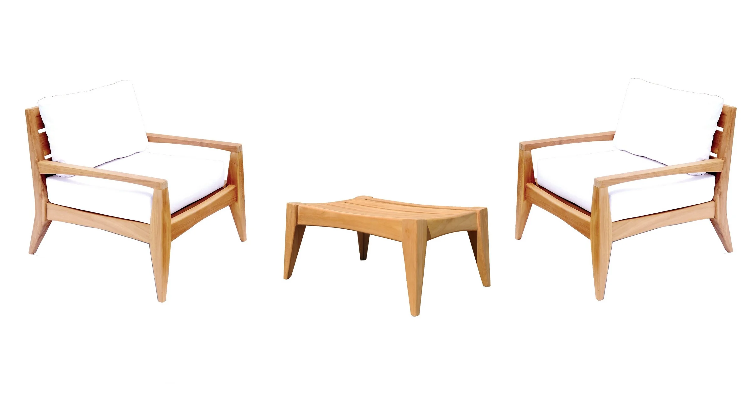 Noida 3 Pc Lounge Chair Set: 2 Lounge Chairs & Ottoman With Cushions in Sunbrela Fabric #57003 Canvas White