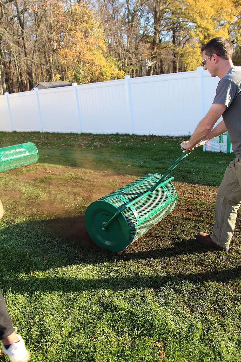 Landzie Lawn & Garden Care Kit - 44 inch Mesh Push/Tow Behind Spreader and 20 Inch Steel Soil Sampler Probe - Test Grass Plugs and Spread Topdressing - Compost, Peat Moss, Topsoil, Mulch, Manure