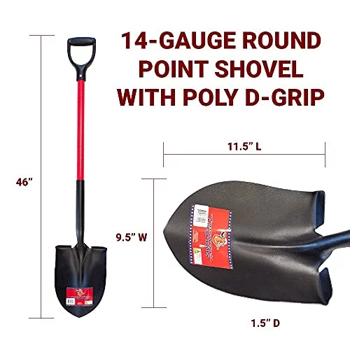 62510 14 Gauge. Round Point Shovel.  Fiberglass D'grip Handle.