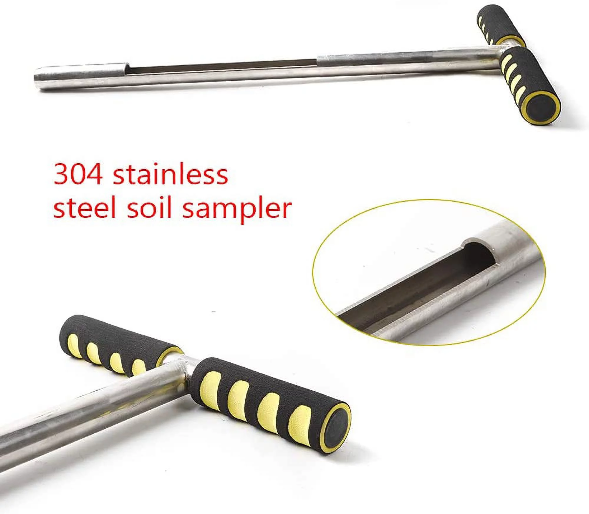 Fetcoi, Soil Sampler T-Style Handle Soil Test with Probe Tubular 304 Stainless Steel