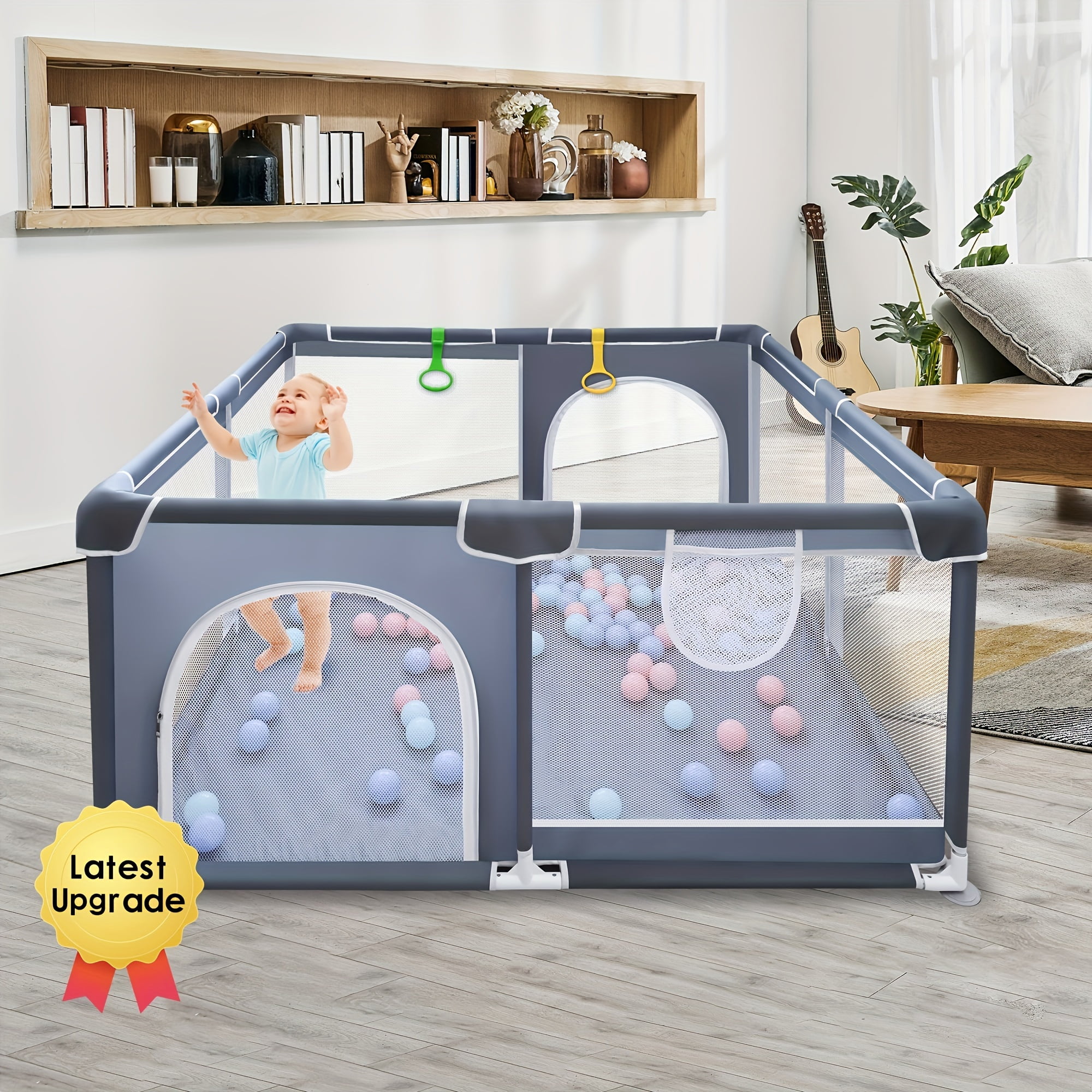 Baby Playpen for Toddler, Large Baby Playard, Indoor & Outdoor Kids Activity Center with Anti-Slip Base, Sturdy Safety Play Yard with Soft Breathable Mesh, Playpen for Babies(Black,50”×50”)