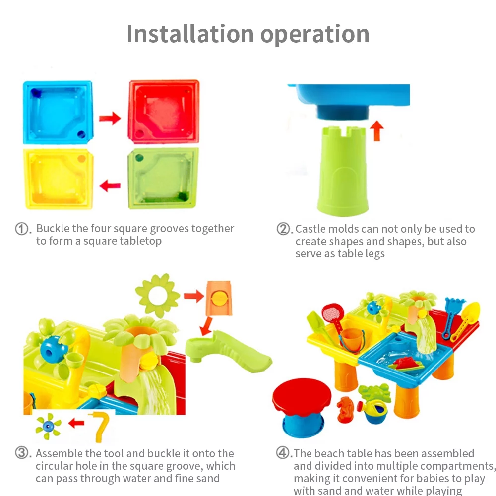 AYMZ 4-in-1 Sand Water Table 25PCS Kids Sand Table and Water Play Table Beach Summer Toys Sandbox Table Outdoor Activity Toy for Outdoor Backyard for Toddlers Age 2-4 Gift