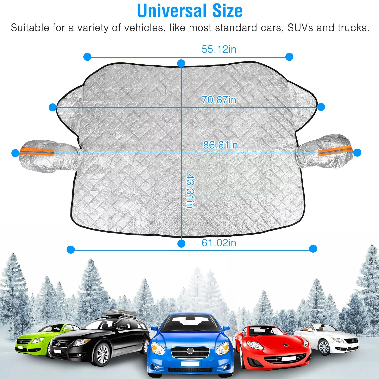 iMounTEK Car Windshield Cover, Windproof Magnetic Car Windscreen Snow Cover with Side Mirror Protector 5 Magnets for Most Vehicles, Silver