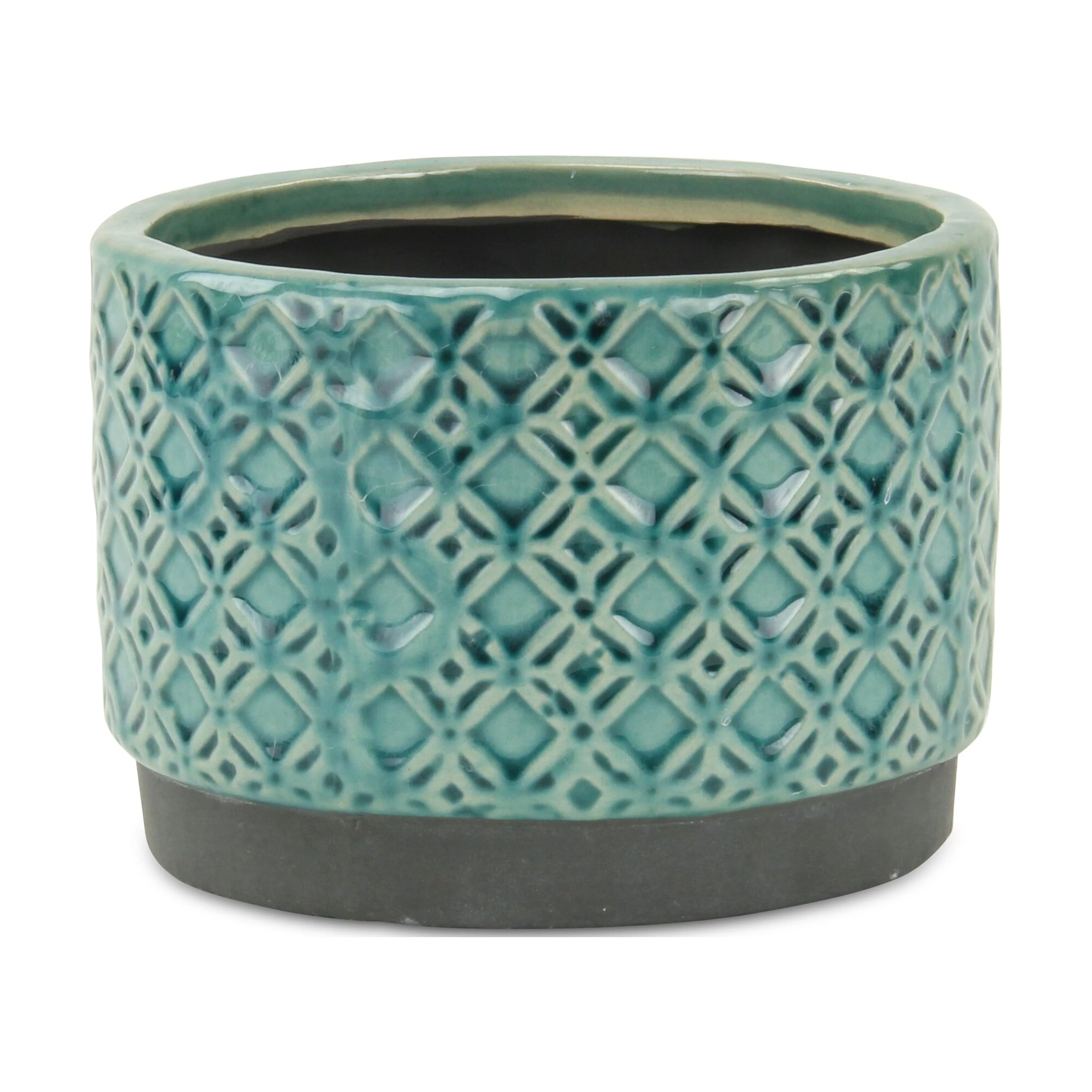 Cheungs 5781BL-L 6.5 x 4.75 x 6 in. Zajedani Wide Lattice Pot, Turquoise
