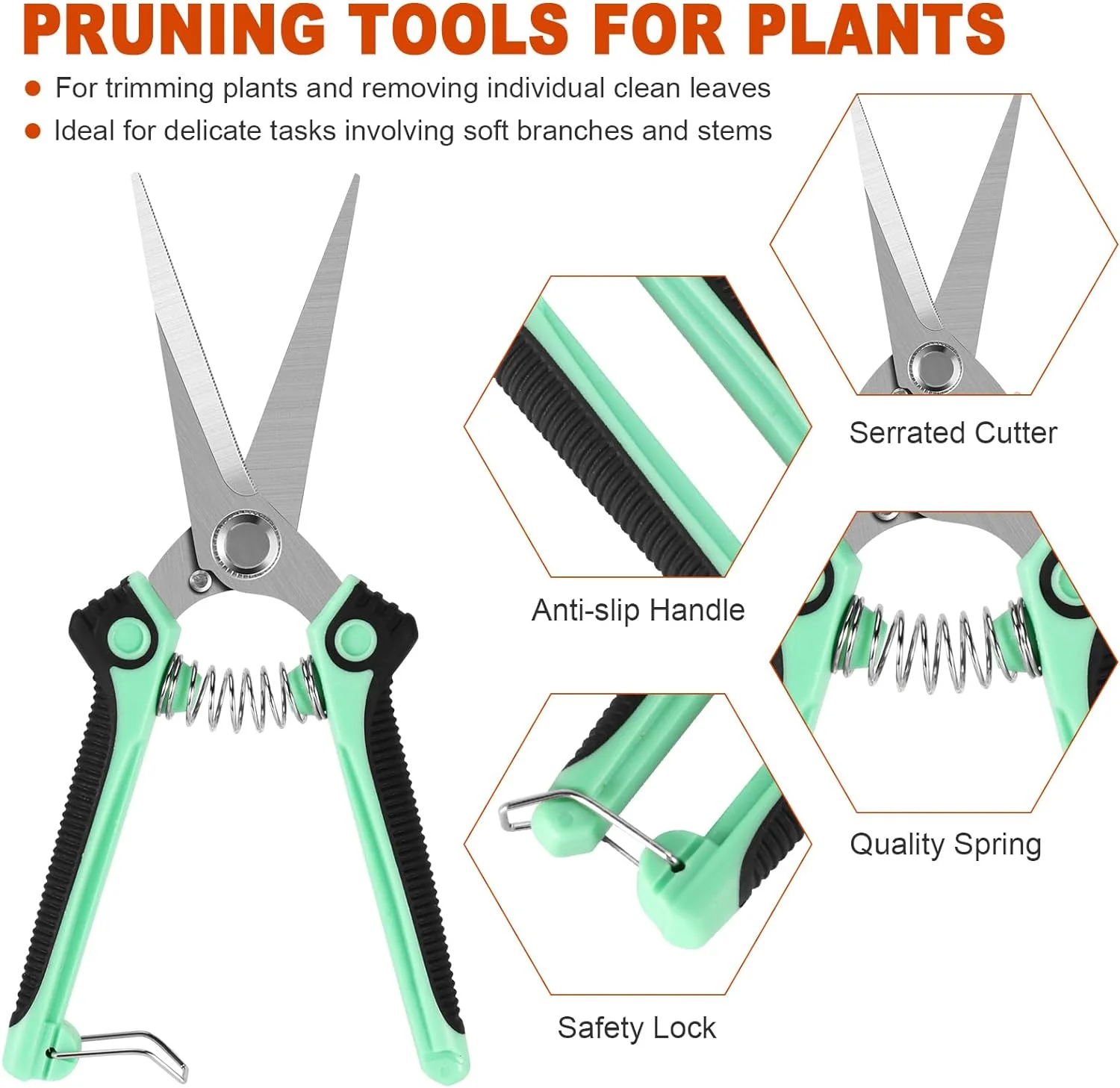 3 Pack Garden Pruning Shears Stainless Steel Blades Handheld Pruners Set with Gardening Gloves