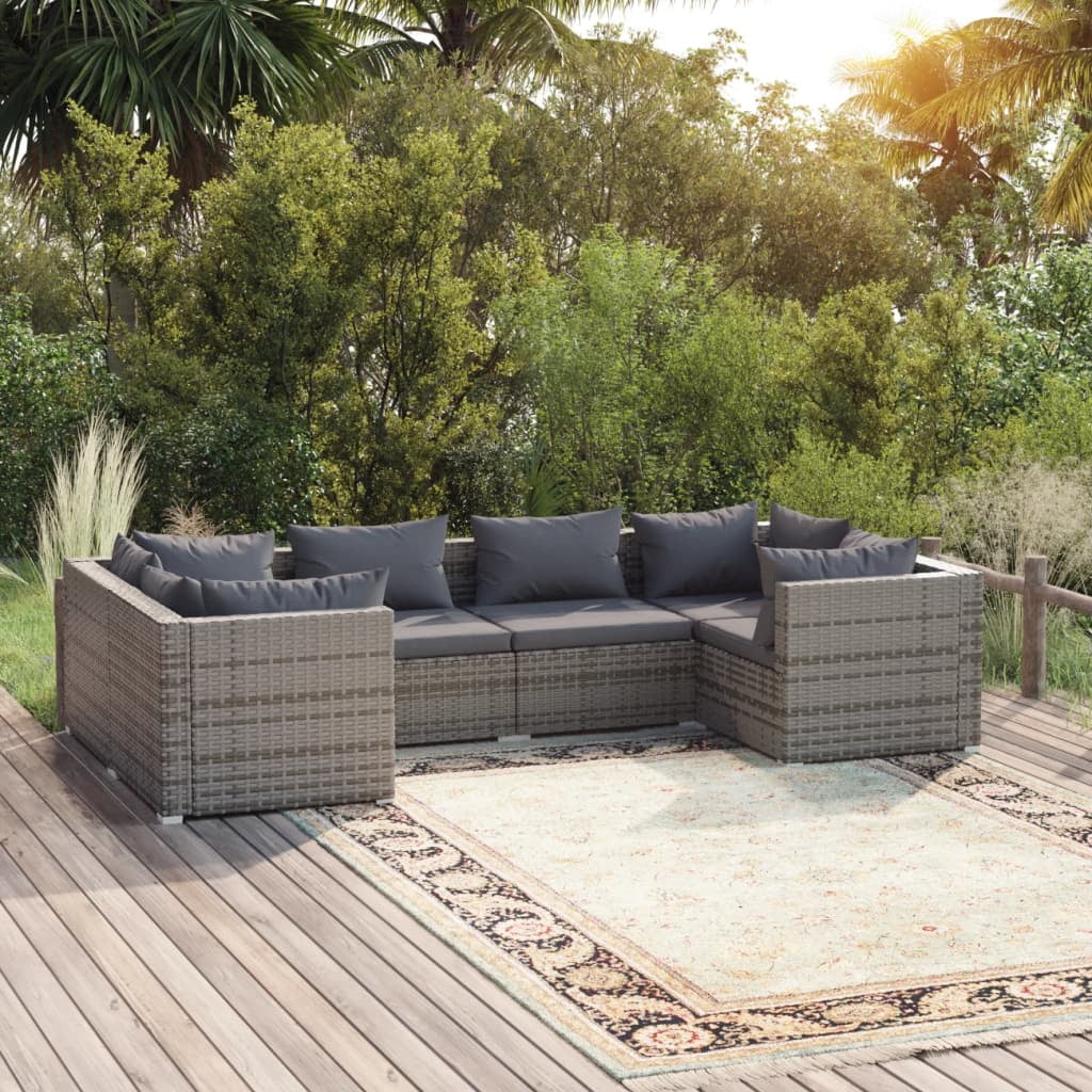 Dcenta 6 Piece Patio Set with Cushions Poly Rattan Gray