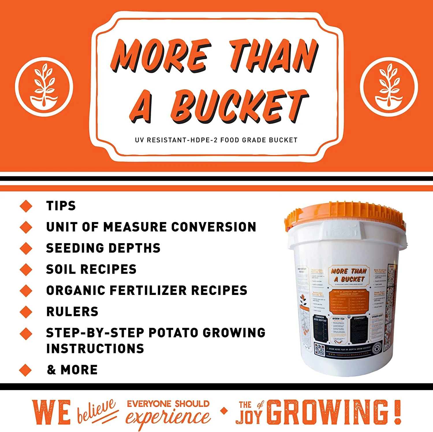 5 Gallon Bucket with Easy On/Off Ratchting Lid - 3 Buckets - HDPE, Food Grade, BPA Free - Gardening & Composting Info - All Purpose Pail
