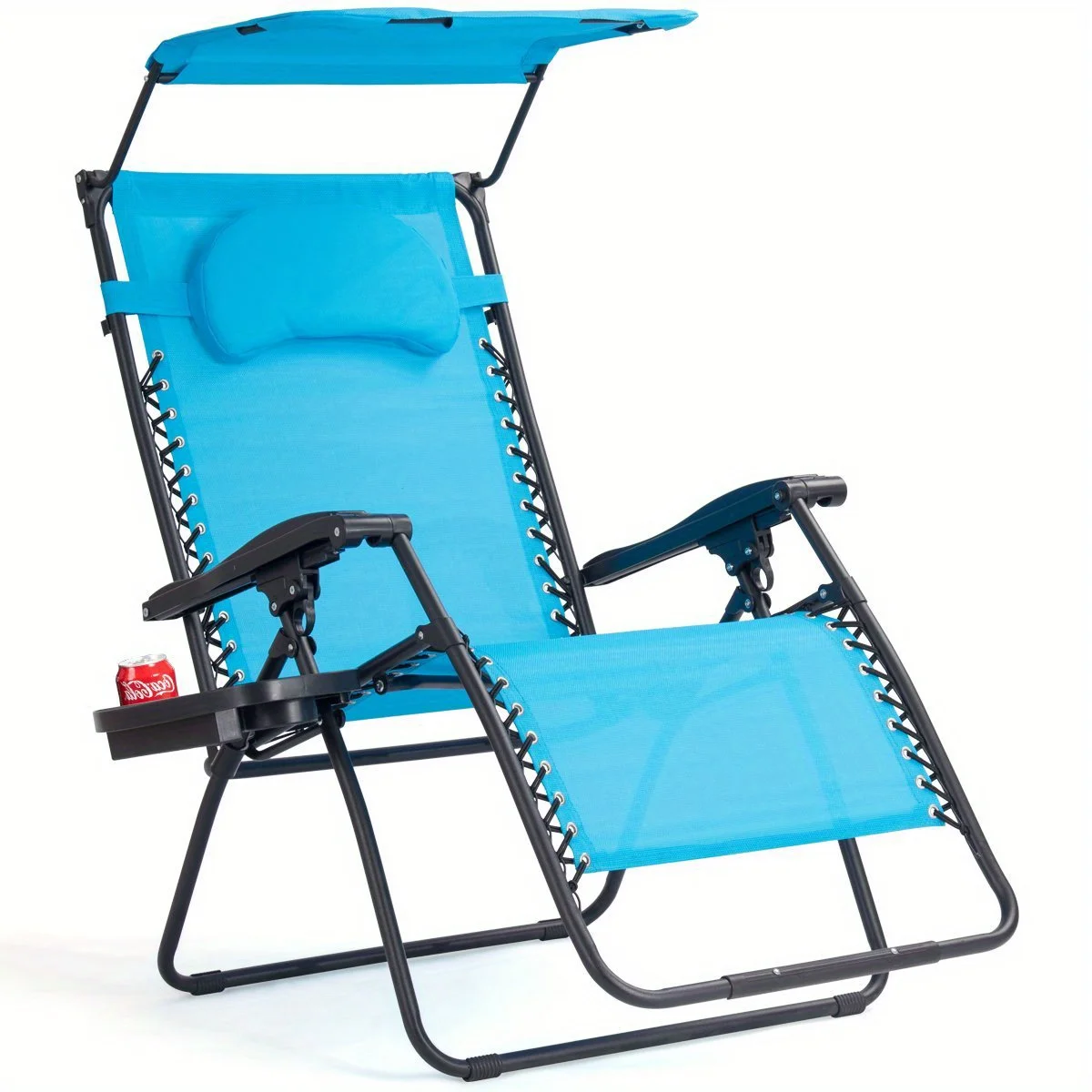 Yian Mao Folding Recliner Zero Gravity Lounge Chair W/ Shade Canopy Cup Holder Blue