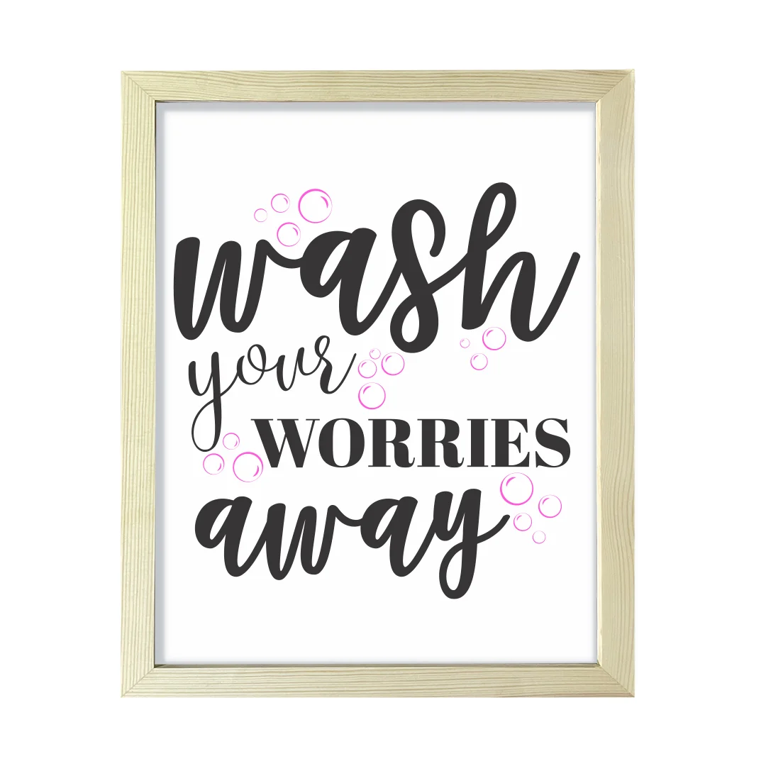 Wash Your Worries Away (Pink Bubbles), Watercolor 11 x 14 UNFRAMED Print Home Décor, Bathroom Quote Wall Art