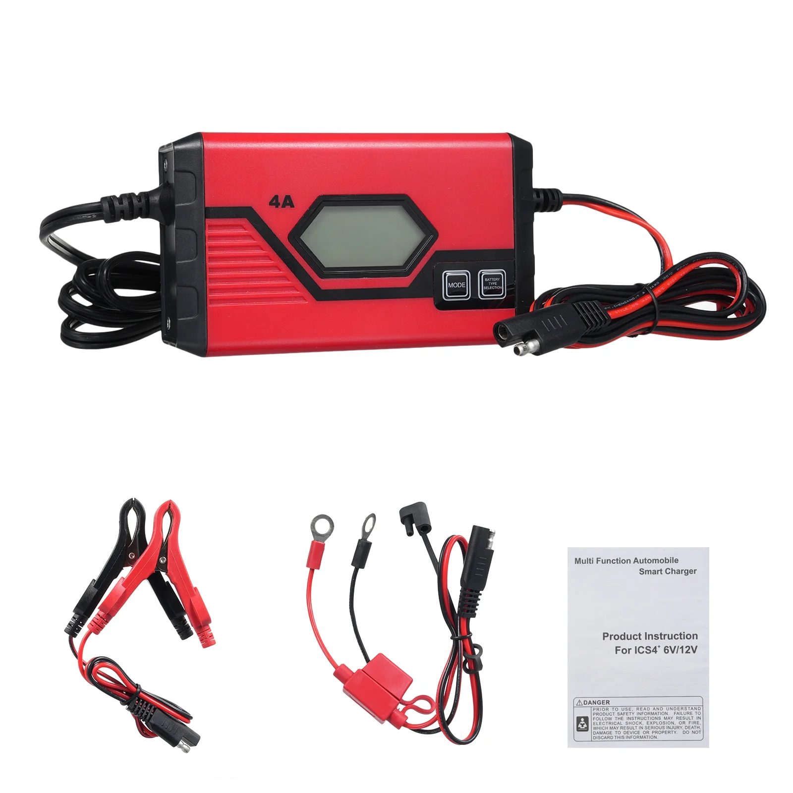 Dcenta , Car Battery 4 Amp 6V/12V Automatic Battery Maintainer with LCD Screen for Car Truck Motorcycle ATV