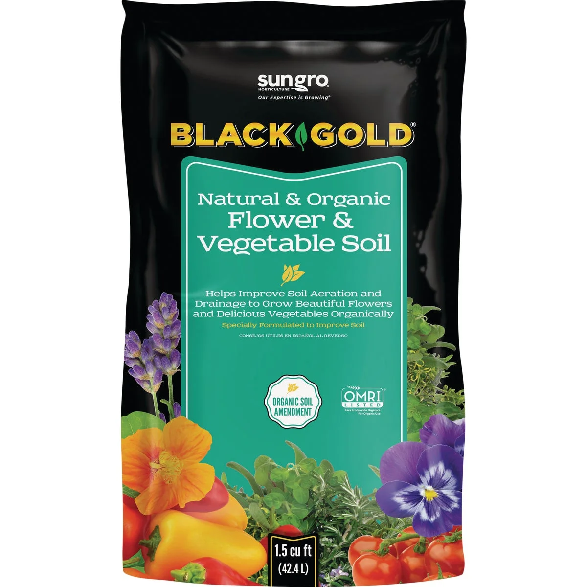 1 PK, Black Gold 1.5 Cu. Ft. 23 Lb. Natural & Organic Flower & Vegetable Potting Soil Mix