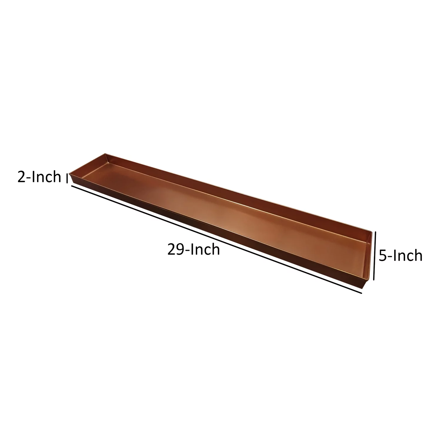 Benjara 29 Inch Rectangular Metal Window sill Plant Tray with Trim Edges, Large, Copper