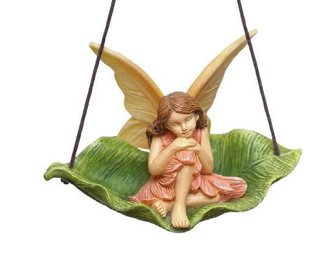 Fairy On a Leaf Swing, Fairy On Swing, Fairy Garden Swing