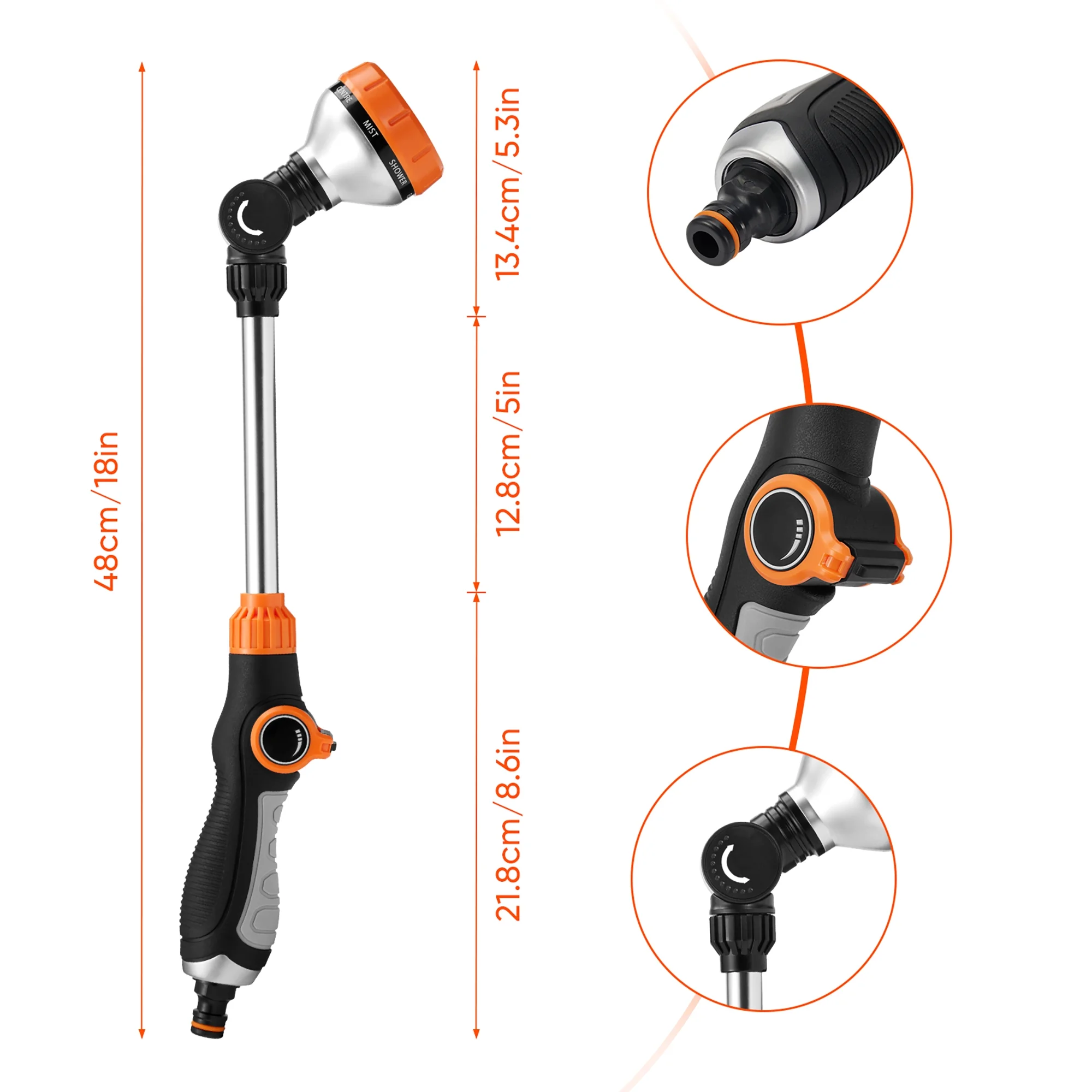 KelaJuan Garden Watering Wand, 180 Degrees Rotating Head 10 Patterns Long Hose Nozzle Sprayer