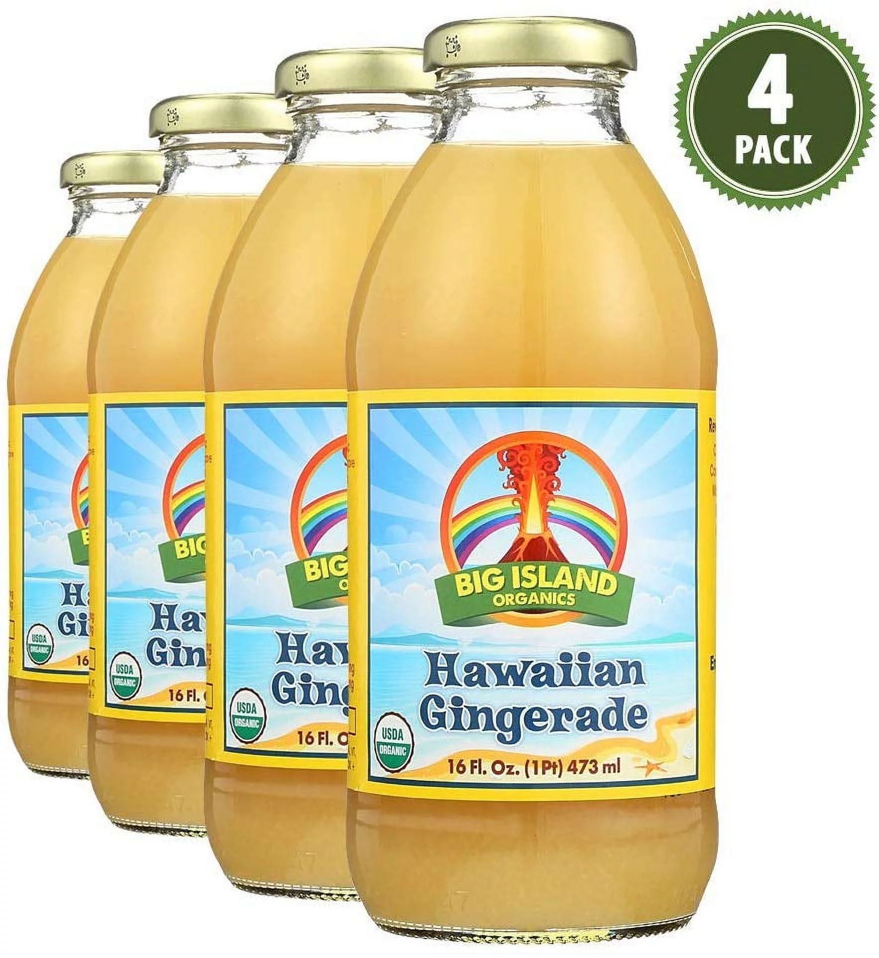 Big Island Organics Hawaiian Gingerade 16oz 4-pack, 100% organic ginger lemonade