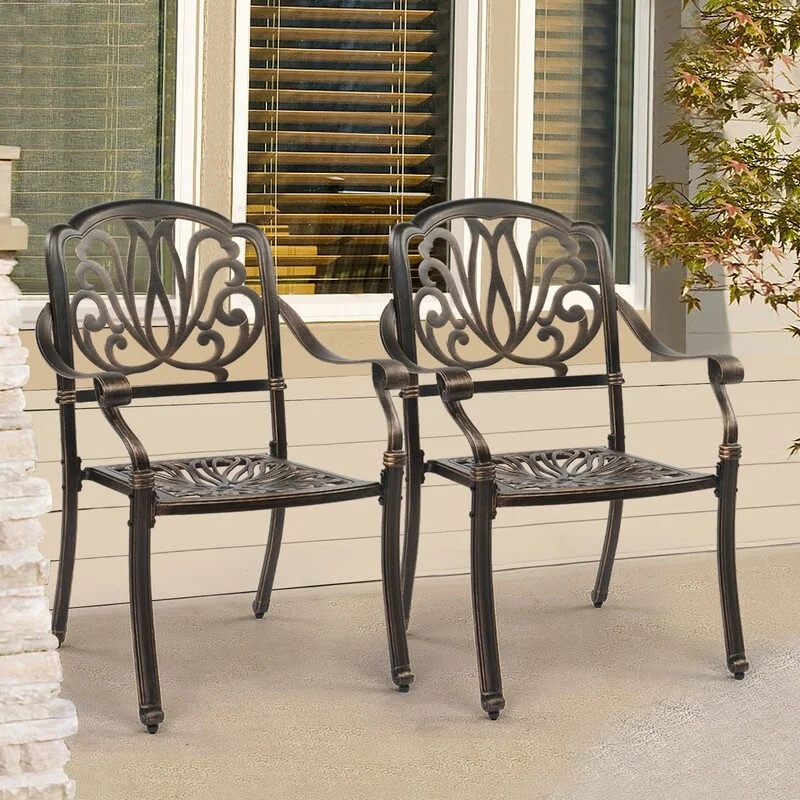 Karl Home Patio Cast Aluminum Dining Chair Set (Set of 2)