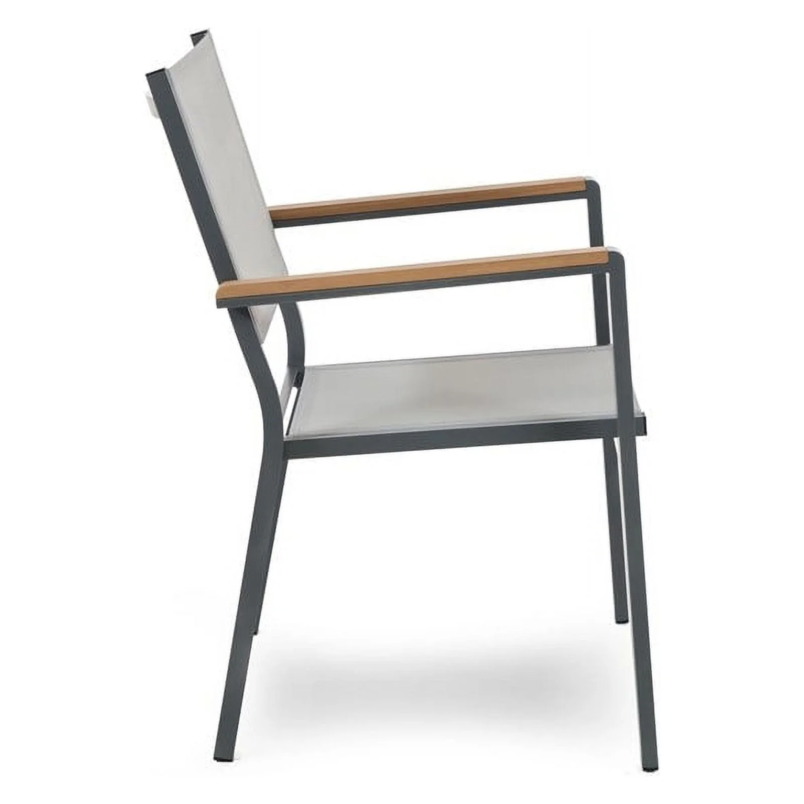 Afuera Living 4-Piece Outdoor Patio Metal Gray Frame Chairs with Teak Accent