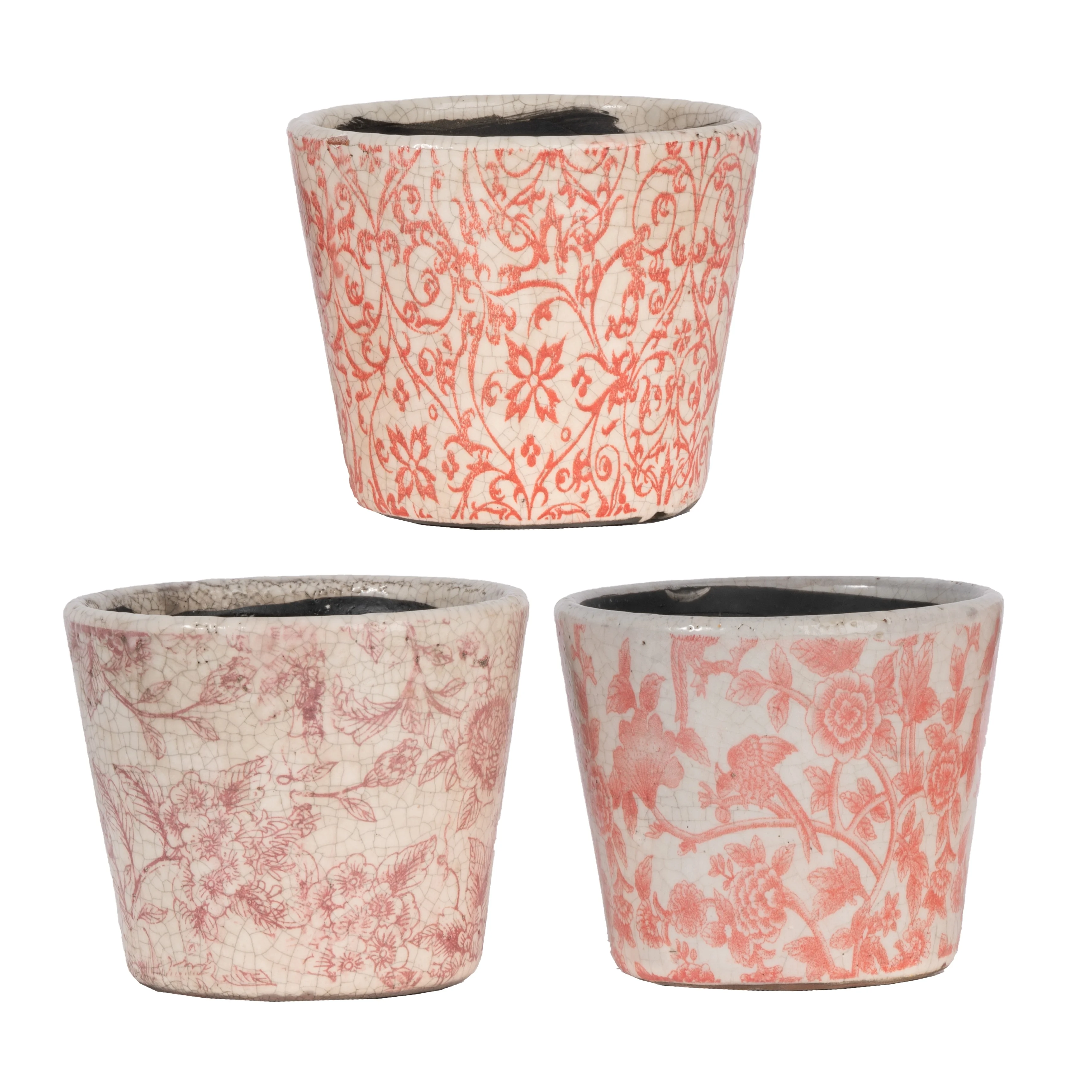 A&B Home Patterned Terracotta Planters (Set of 3) Crackled Red